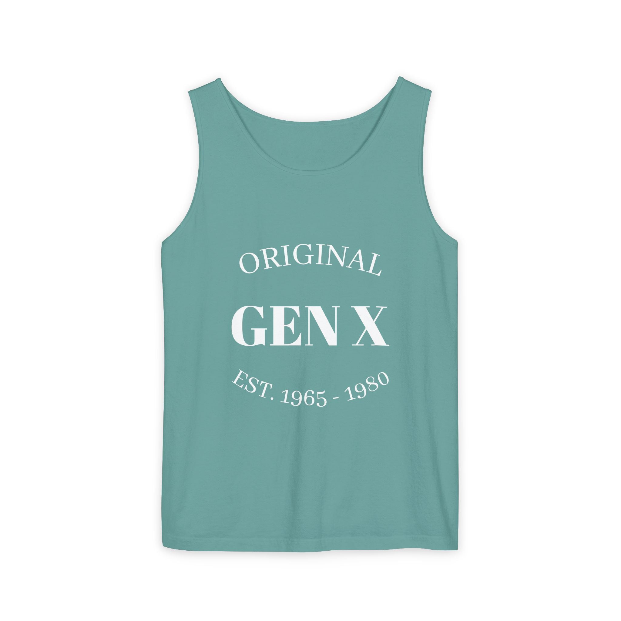 Original Gen X Unisex Garment-Dyed Tank Top, Vintage Gen X Apparel, Nostalgic Summer Wear, Retro Gift for Gen Xers, Est. 1965-1980