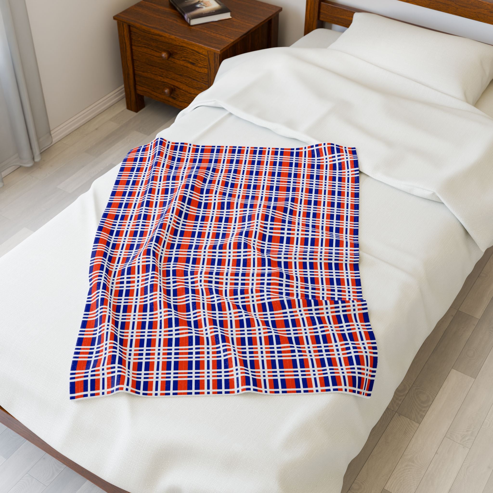 Florida Plaid Velveteen Plush Blanket, Cozy Gift, Soft Throw for Home Decor, Florida State Pride, Perfect for Beach Lovers