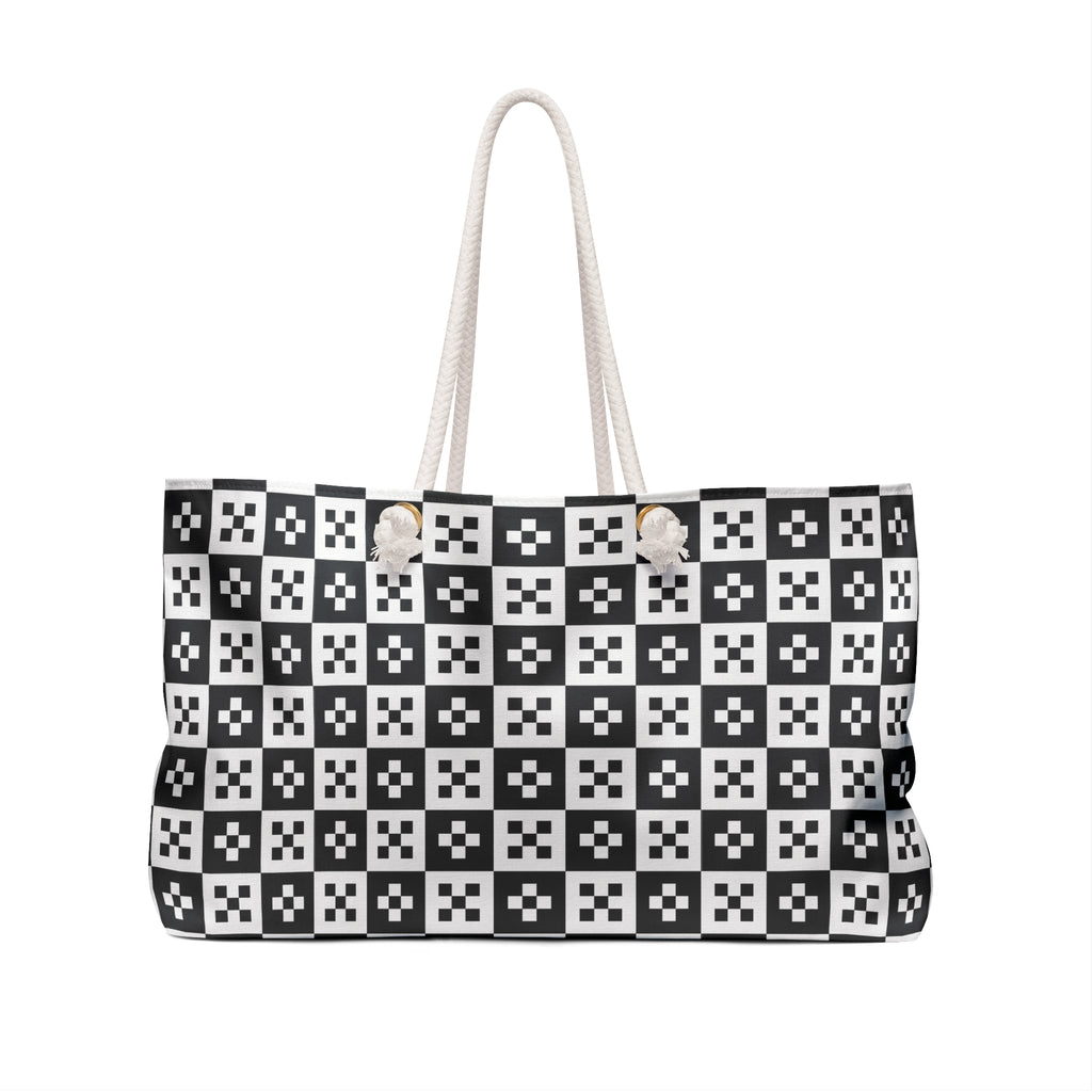 Chic Black and White Checkered Weekender Bag, Travel Tote, Stylish Overnight Bag, Weekend Getaway Essential, Fashionable Travel Accessory