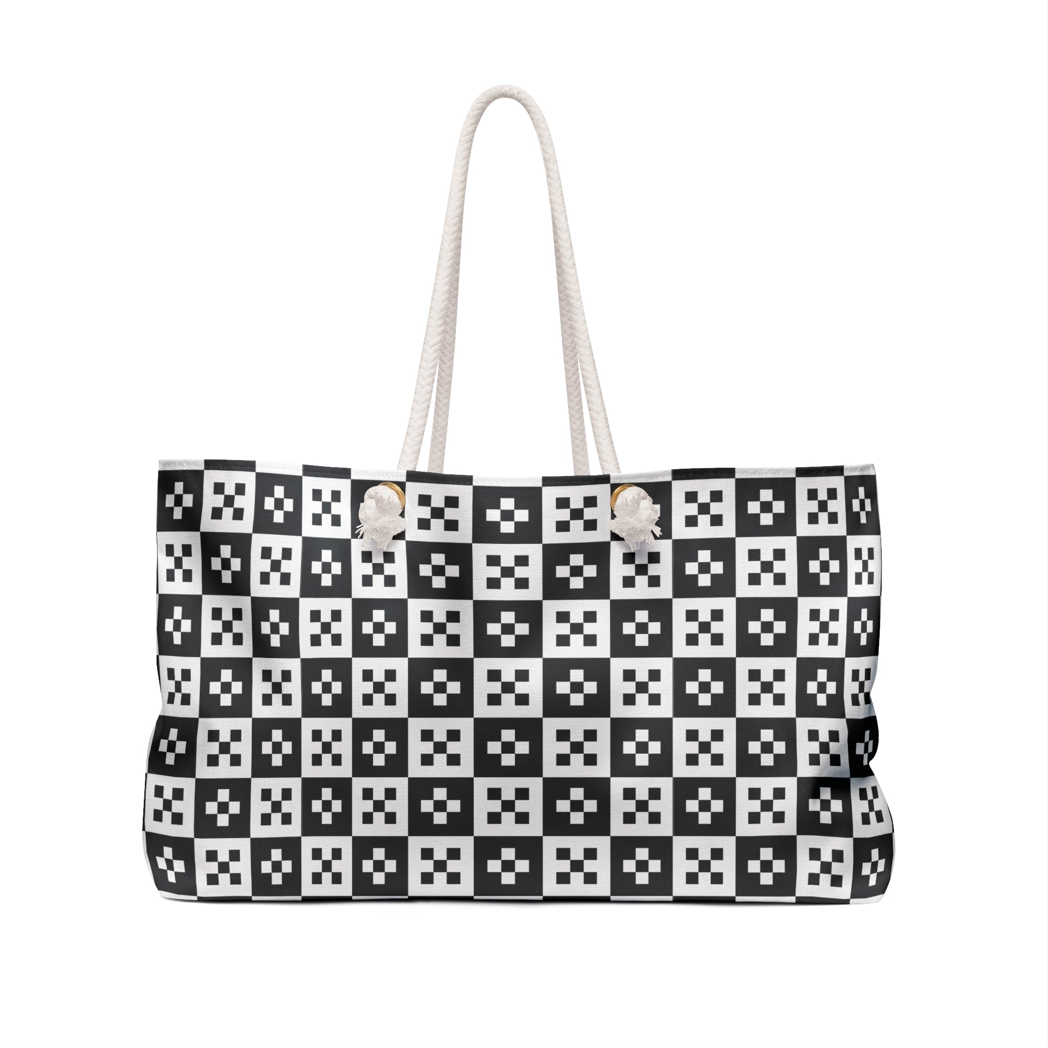Chic Black and White Checkered Weekender Bag, Travel Tote, Stylish Overnight Bag, Weekend Getaway Essential, Fashionable Travel Accessory