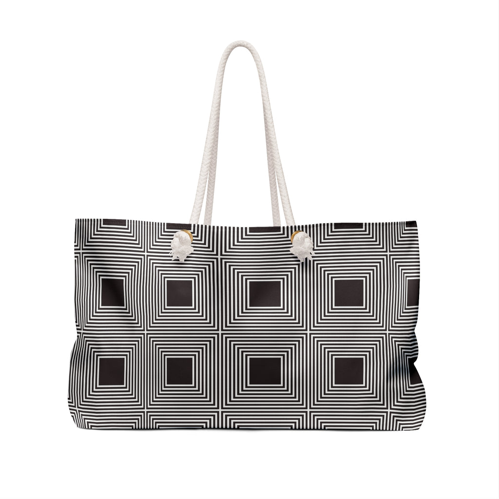 Chic Geometric Weekender Bag, Travel Tote, Black and White Pattern, Stylish Overnight Bag, Beach Accessory, Gift for Her