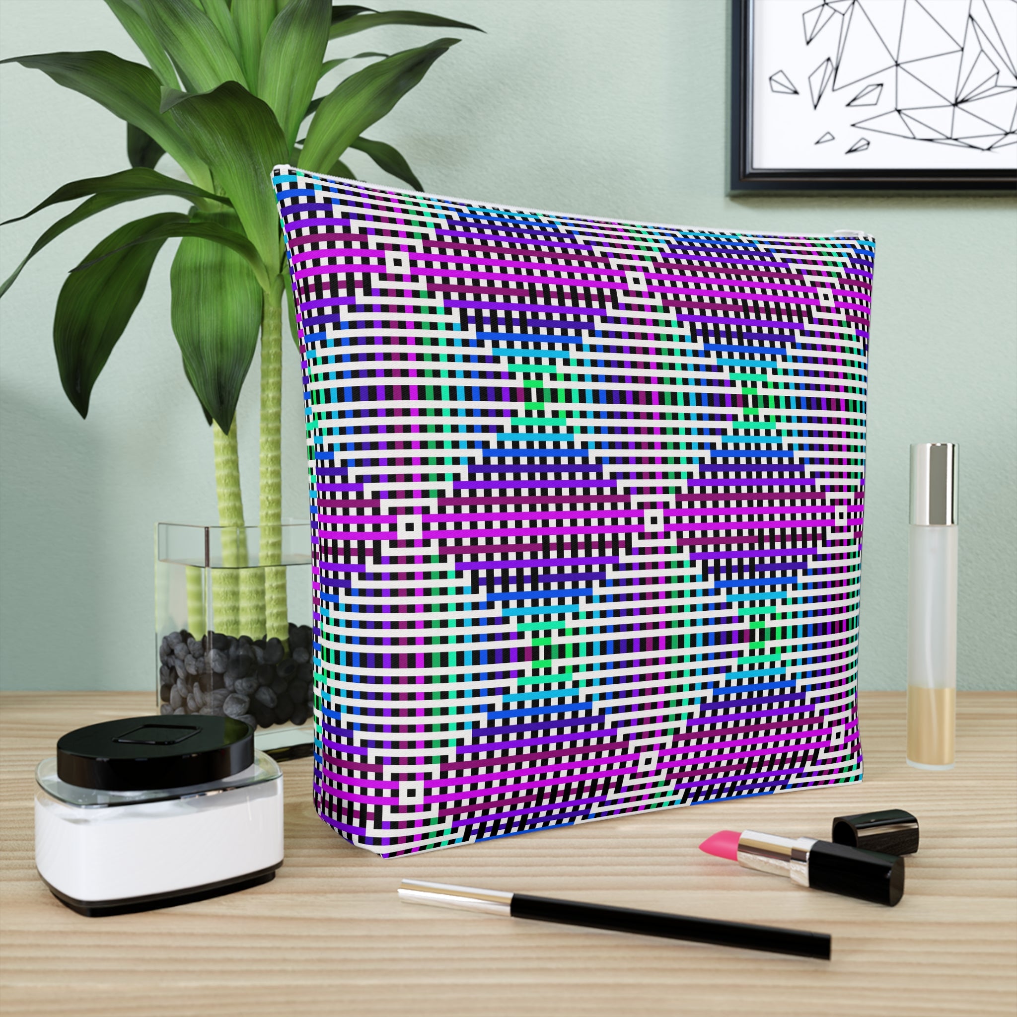 Vibrant Geometric Cosmetic Bag | Makeup Organizer, Travel Bag, Gift for Her, Toiletry Pouch, Purple Pattern