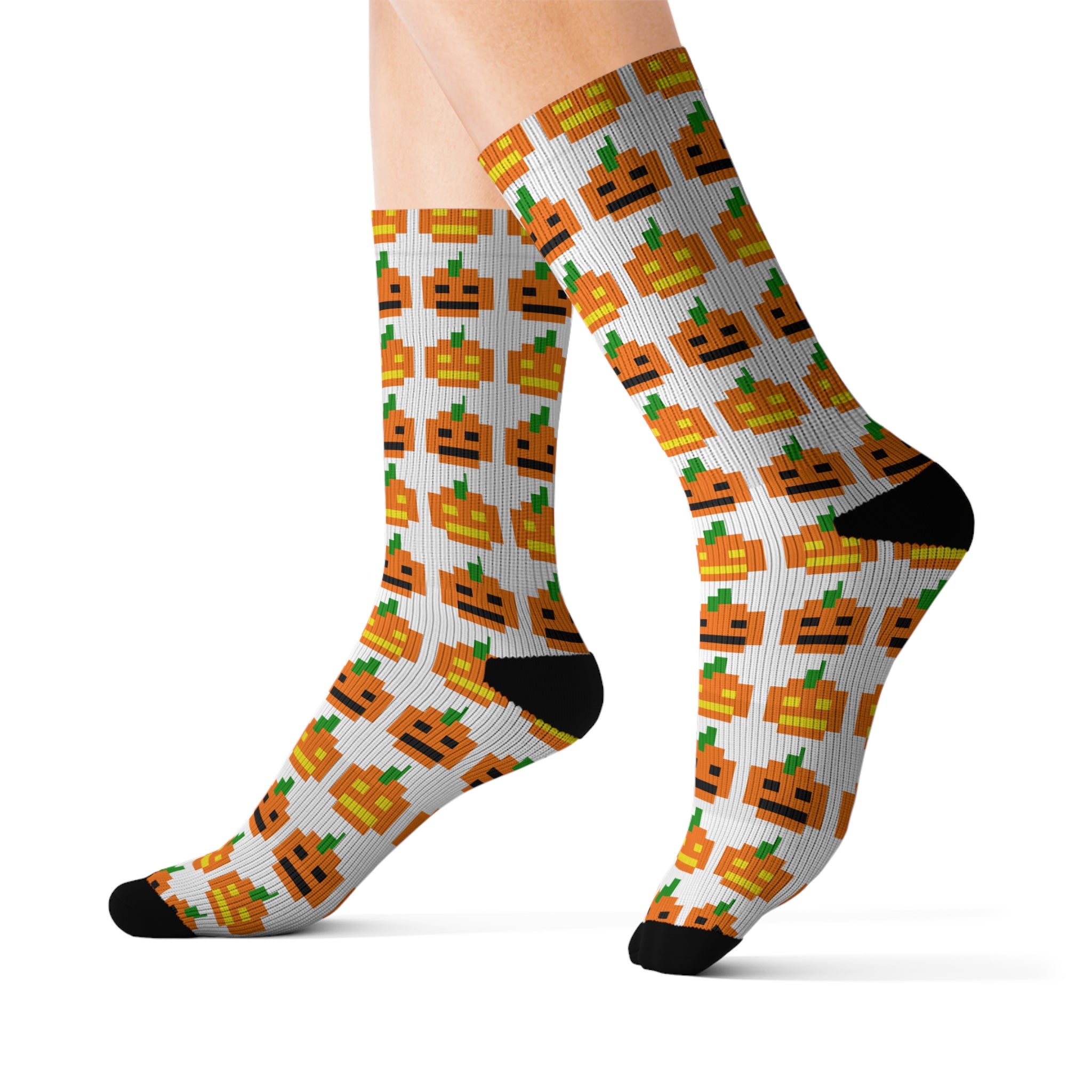 Festive Pumpkin Pattern Socks, Fun Fall Fashion, Gift for Halloween, Cozy Autumn Wear, Sublimation Design Socks