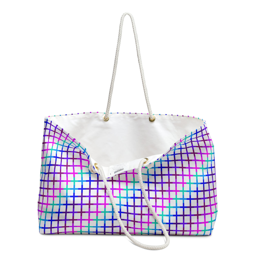 Colorful Grid Weekender Bag, Stylish Tote for Travel, Beach, Gym, Weekend Getaways, Eco-Friendly Storage, Trendy Gift Idea