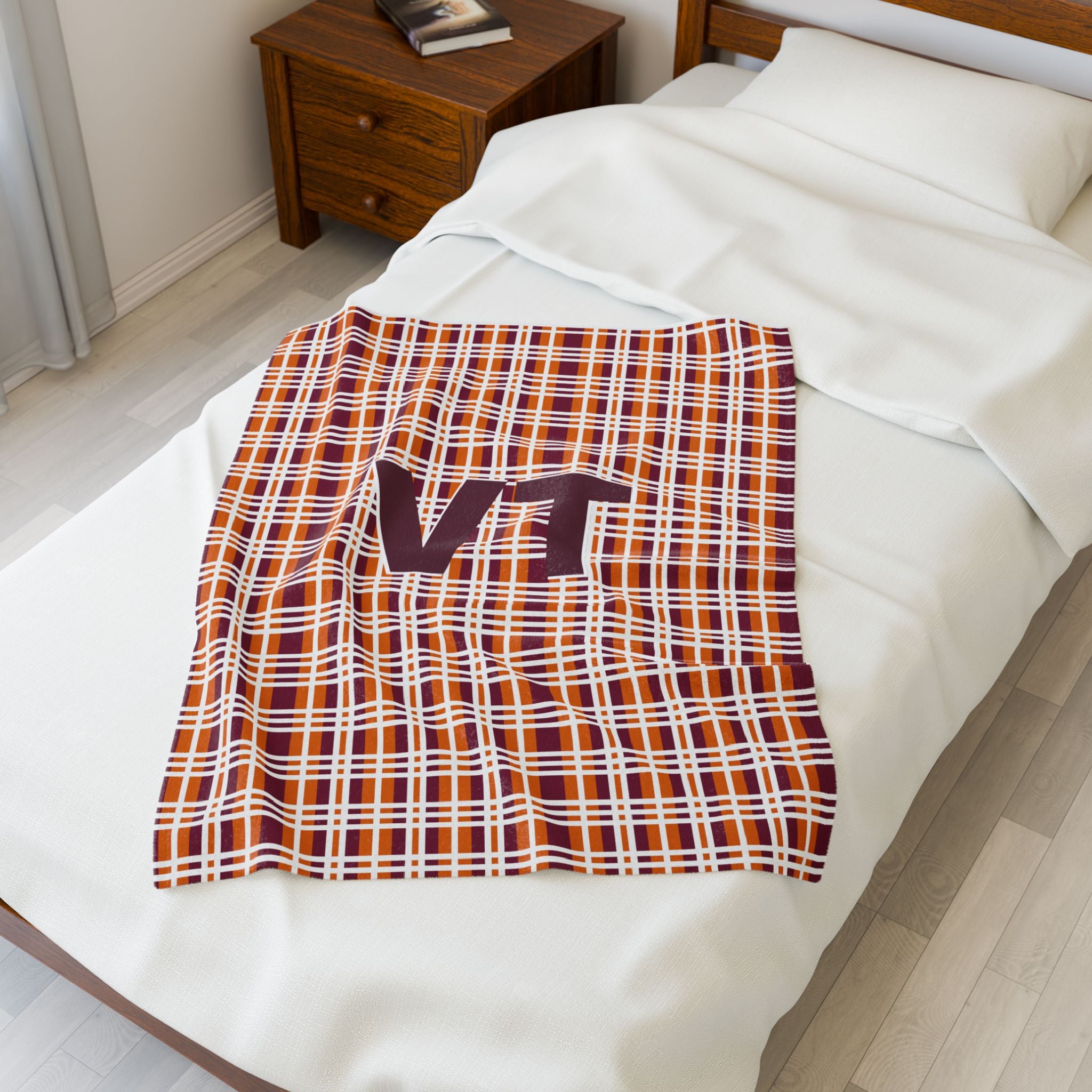 VT Monogram Velveteen Plush Blanket, Cozy Throw for Home, Personalized Gift for Graduates, Snuggle Up for Winter