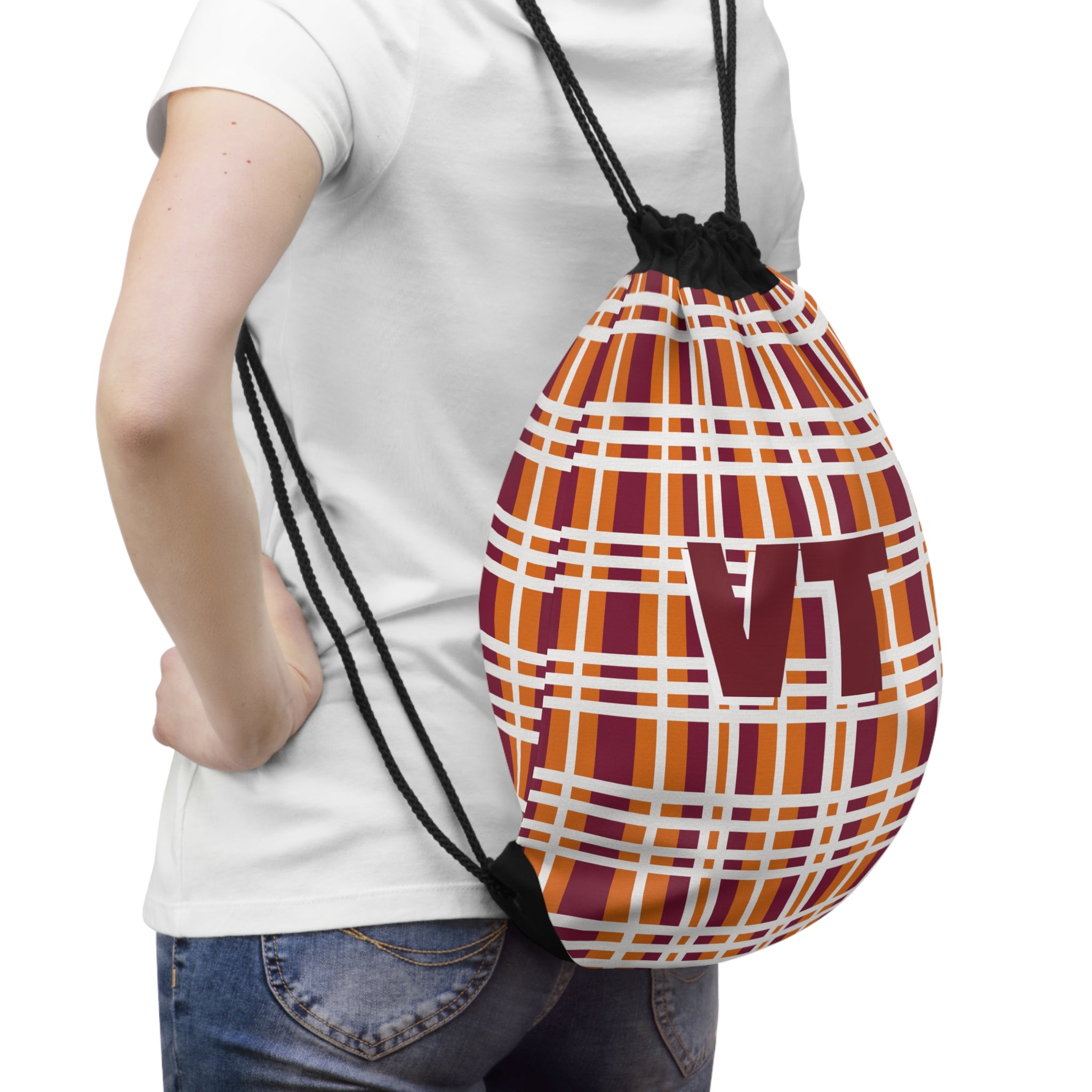 Cozy Plaid Drawstring Bag, Casual Gym Bag, Lightweight Backpack, School Tote, Travel Drawstring Backpack
