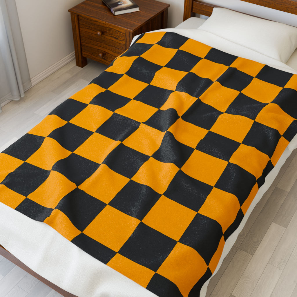 VCU Checkerboard Velveteen Plush Blanket, Cozy Sport Throw, Game Day Blanket, Graduation Gift, Unique Home Decor