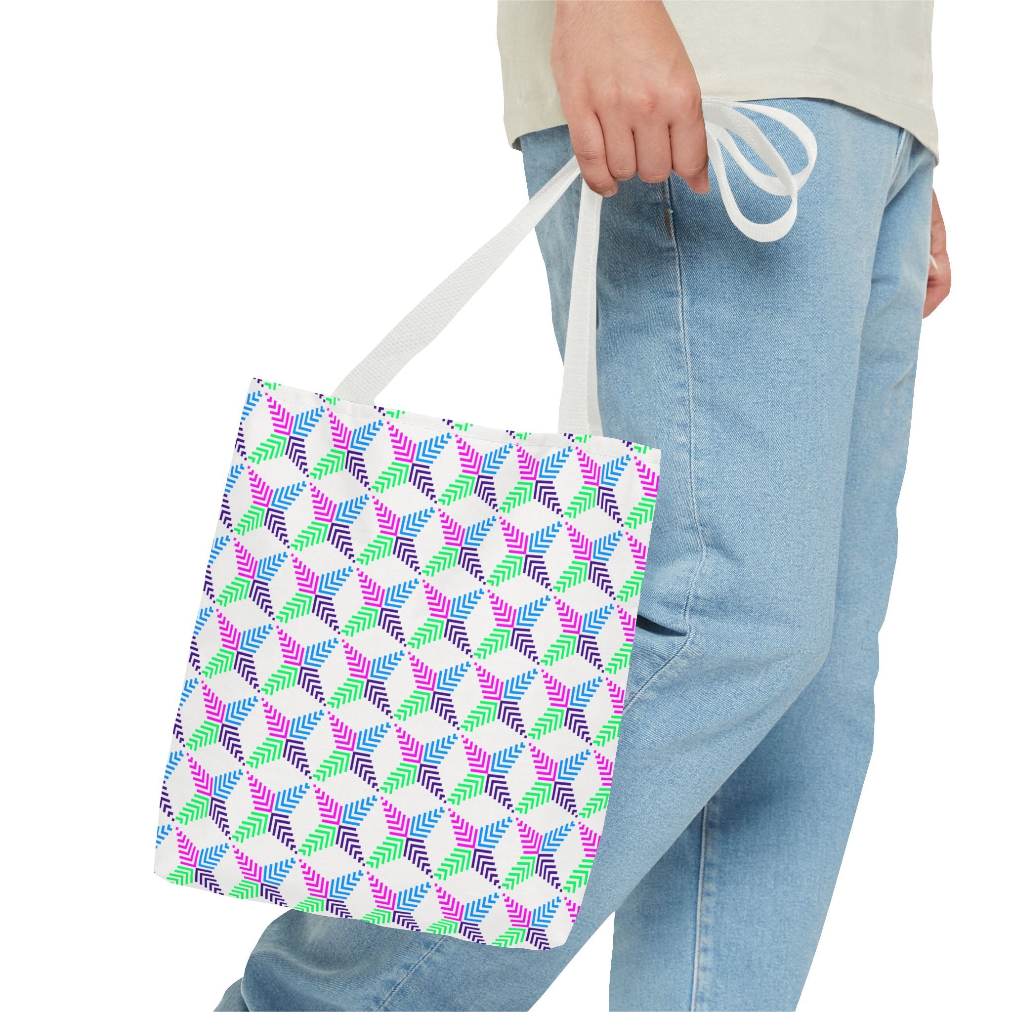 Colorful Geometric Tote Bag, AOP Canvas Shopper, Trendy Beach Bag for Shopping, Eco-Friendly Gift, Stylish Everyday Carry
