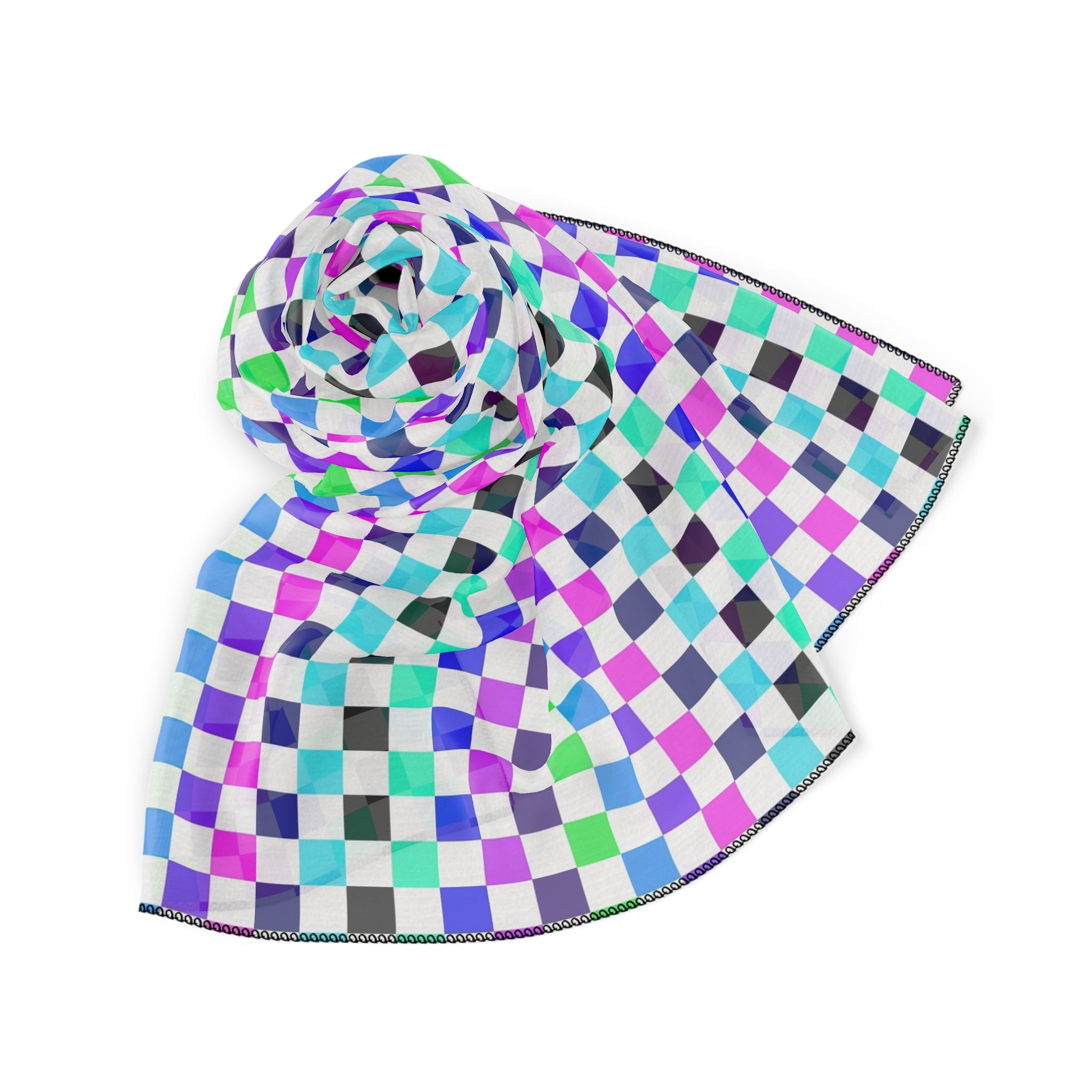 Vibrant Checkerboard Poly Scarf | Colorful Fashion Accessory, Versatile Gift, Trendy Wrap, Everyday Style, Layering Essential