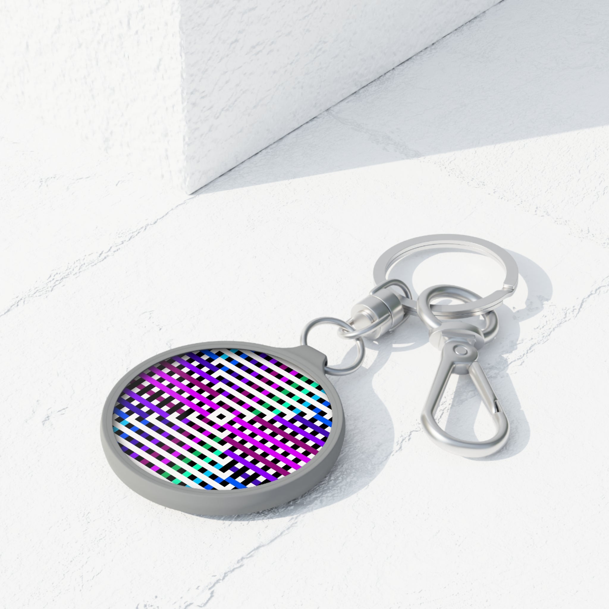 Colorful Geometric Keyring Tag, Unique Keychain Gift, Personalized Key Holder, Vibrant Accessory, Trendy Bag Charm