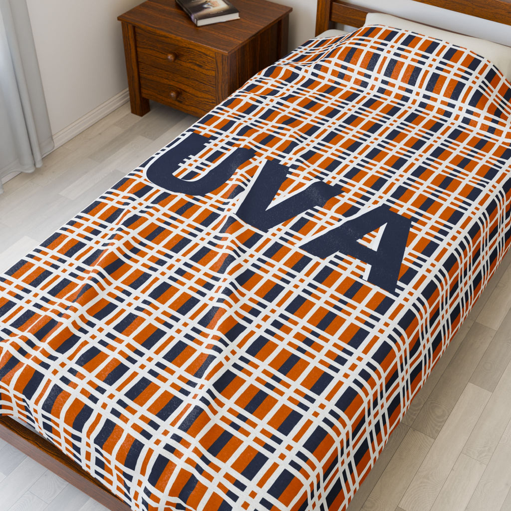 Cozy UVA Plaid Plush Blanket | Soft Throw for Home, Gifts, Sports Events, College, Winter Decor, Souvenir