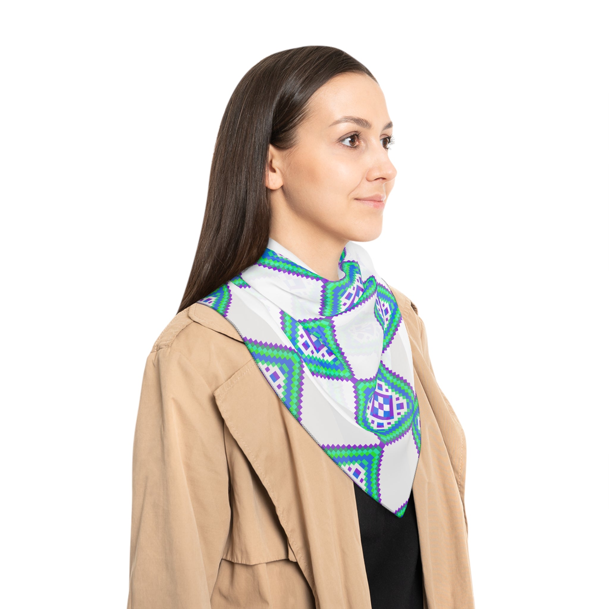 Colorful Geometric Pattern Scarf, Trendy Fashion Accessory, Gift for Her, Bohemian Style, Summer Scarf, Lightweight Neck Wrap