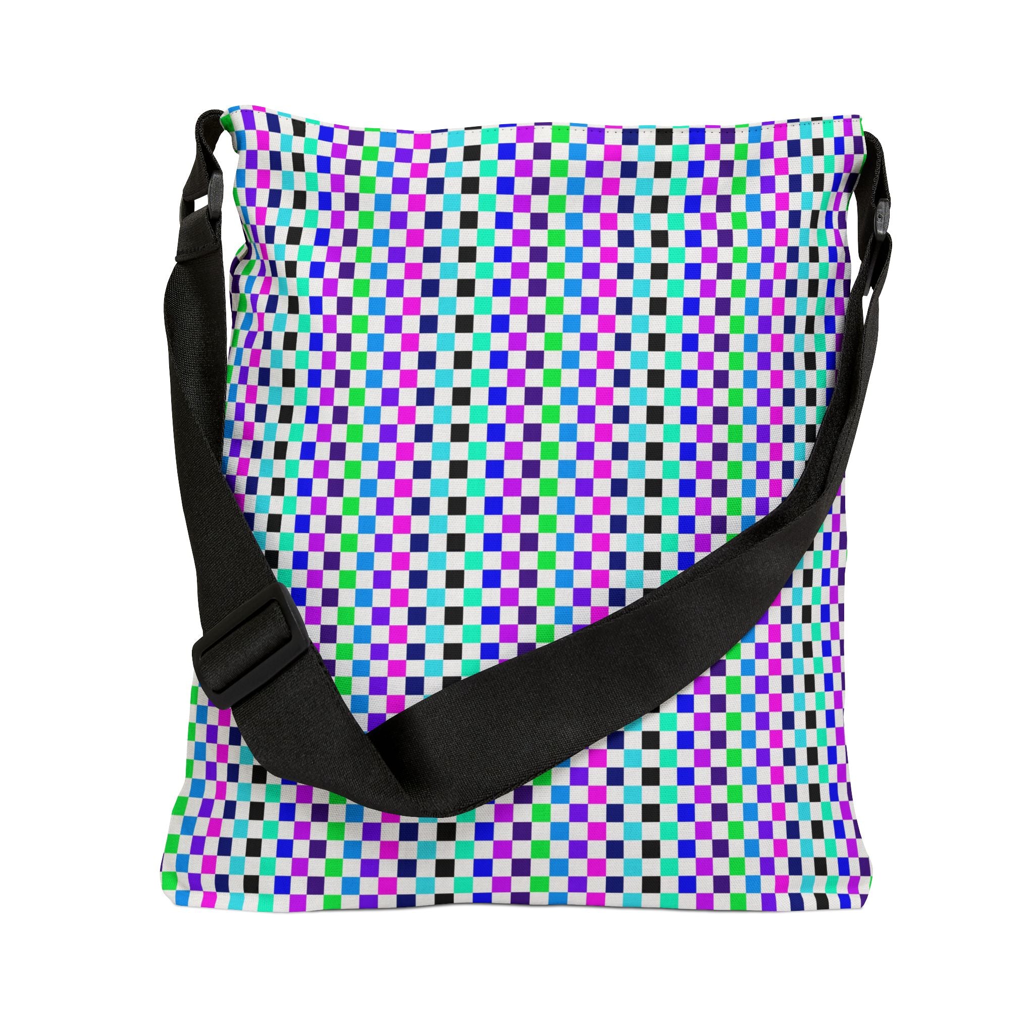 Colorful Checkered Adjustable Tote Bag, Beach Bag, Grocery Bag, Everyday Tote, Fun Gift for Art Lovers, Festival Essential