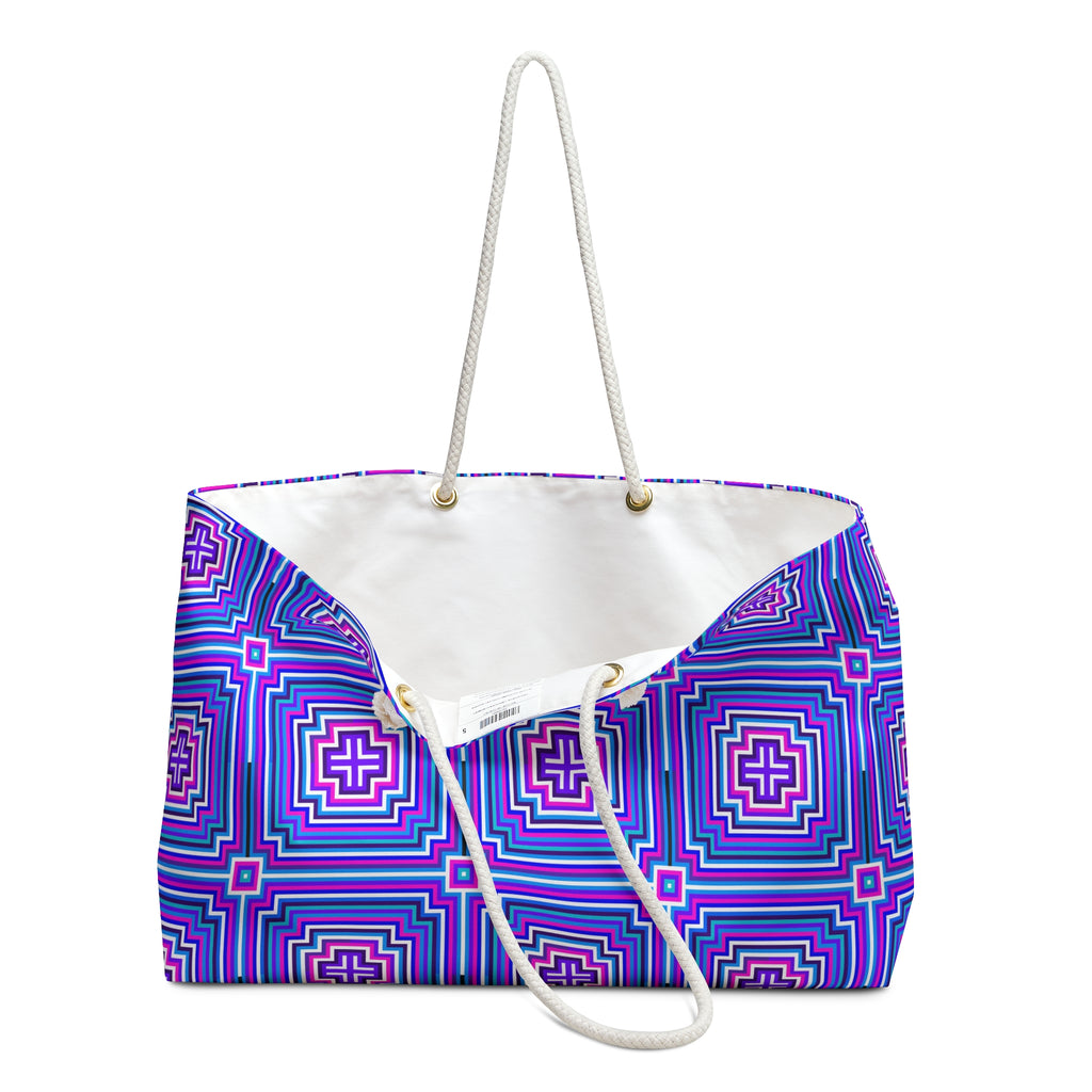 Vibrant Geometric Pattern Weekender Bag, Travel Bag, Beach Tote, Gym Bag, Stylish Carryall, Weekend Escape