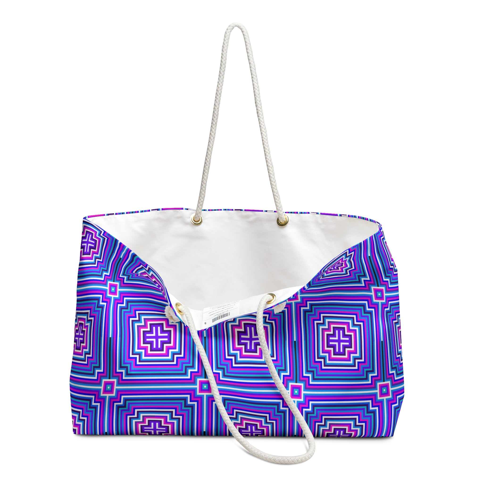 Vibrant Geometric Pattern Weekender Bag, Travel Bag, Beach Tote, Gym Bag, Stylish Carryall, Weekend Escape