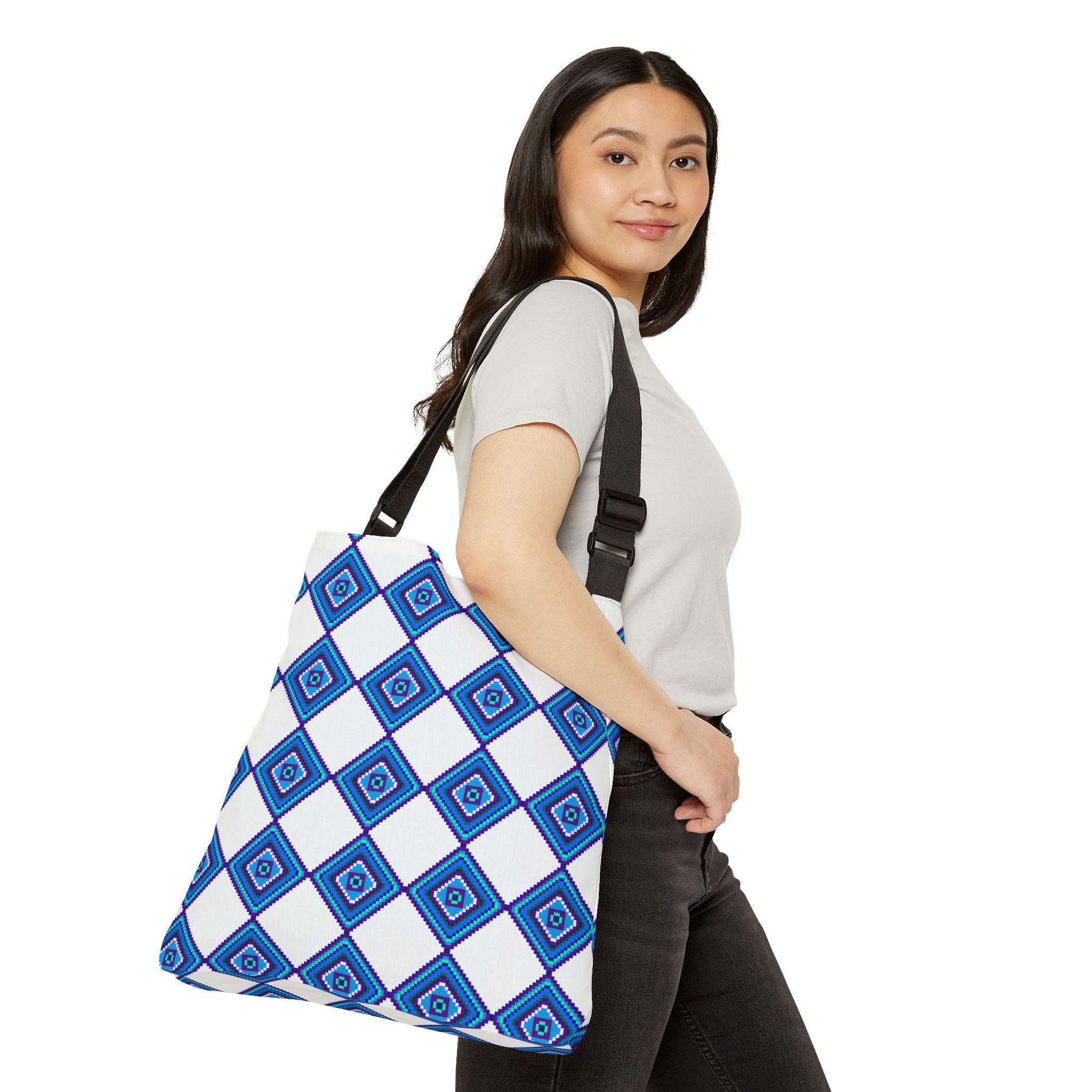 Blue Geometric Pattern Adjustable Tote Bag, Stylish Shopping Bag, Reusable Grocery Tote, Customizable Handbag, Perfect for Gifts, [...]