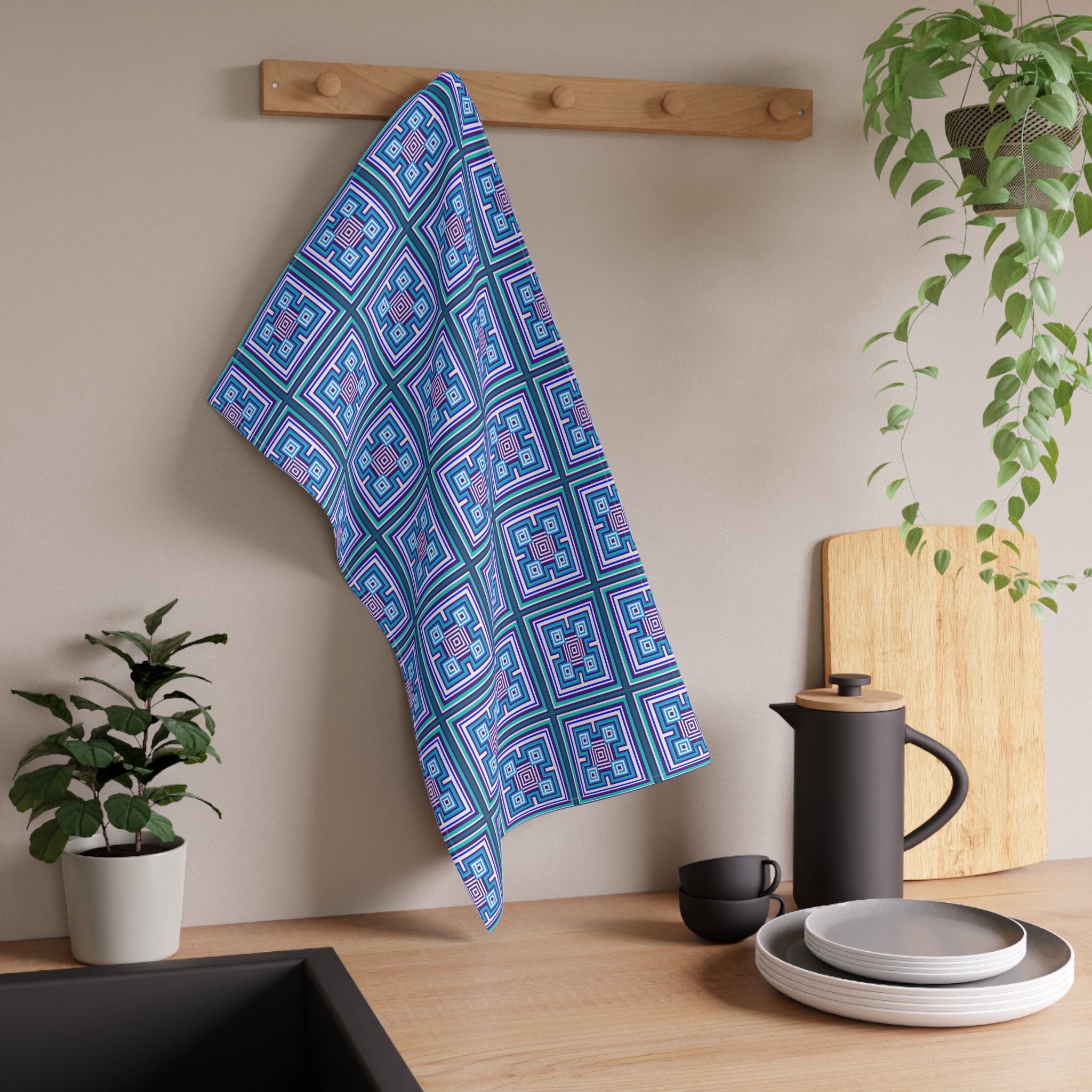 Colorful Geometric Tea Towels, Artistic Kitchen Décor, Perfect for Gifting, Summer Gatherings, and Housewarming