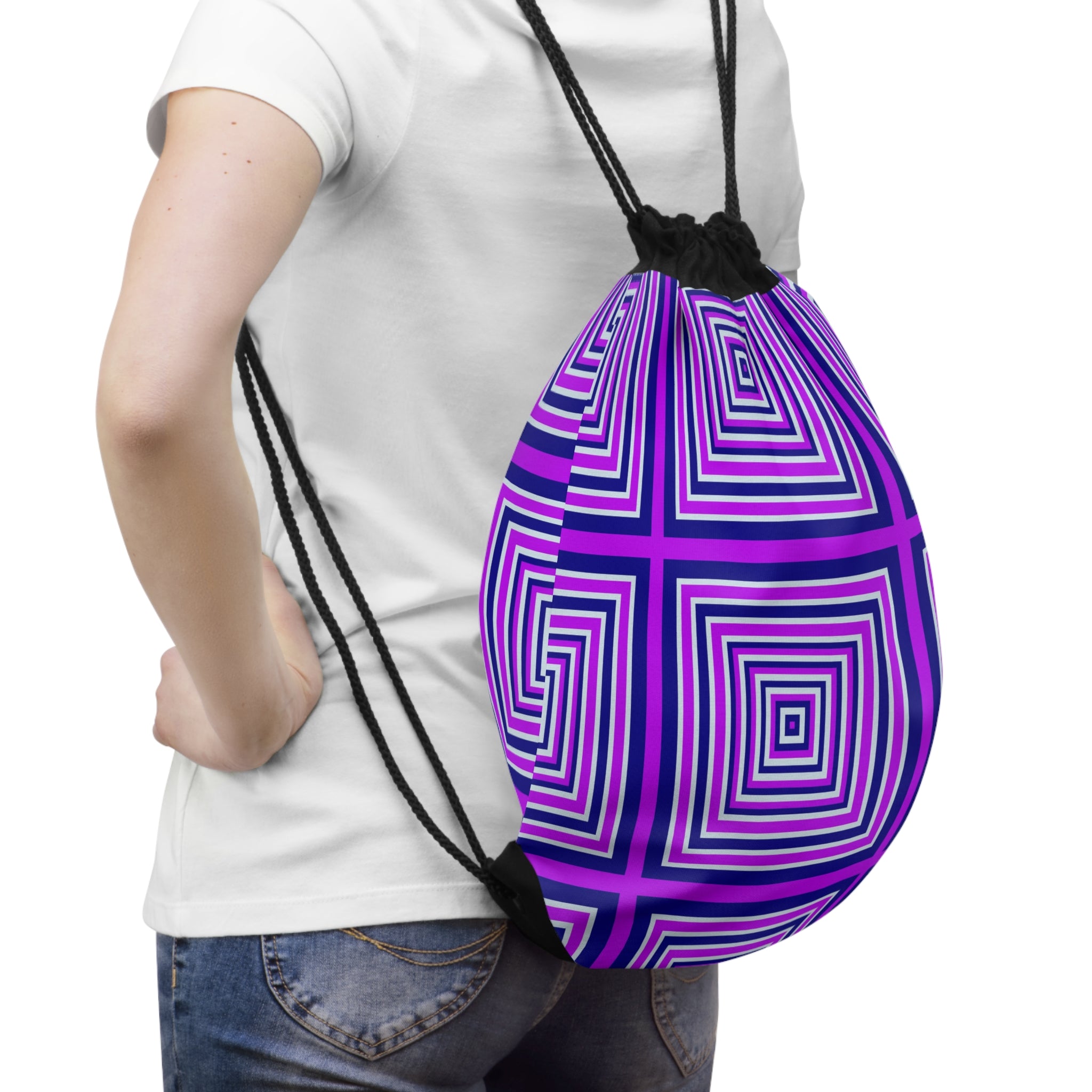 Vibrant Geometric Drawstring Bag - Stylish Gym Sack, Travel BackPack, Gift for Teens, Sports Bag, Unique Tote