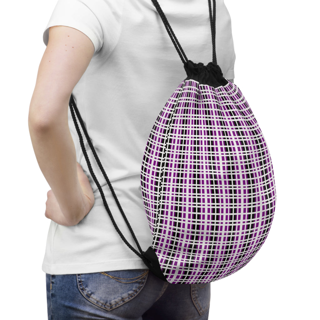 Chic Pink Plaid Drawstring Bag - Stylish Gym Sack, Tote for Travel, School Backpack, Lightweight Storage, Gift for Her