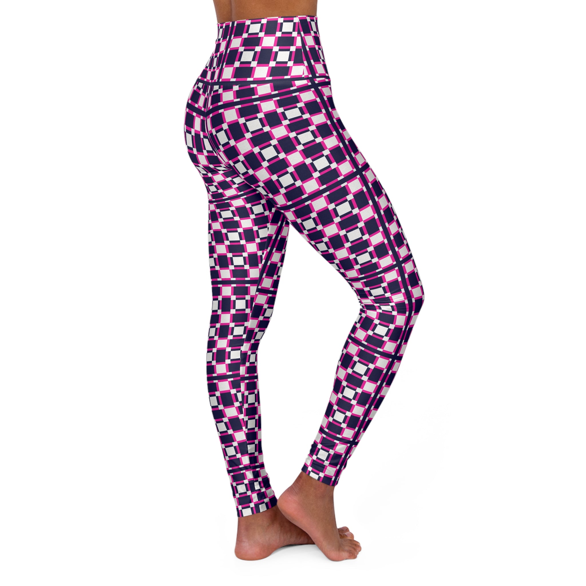 High Waisted Yoga Leggings - Vibrant Checkered Print, Exercise Pants, Athleisure Wear, Gift for Fitness Lovers, Gym Leggings