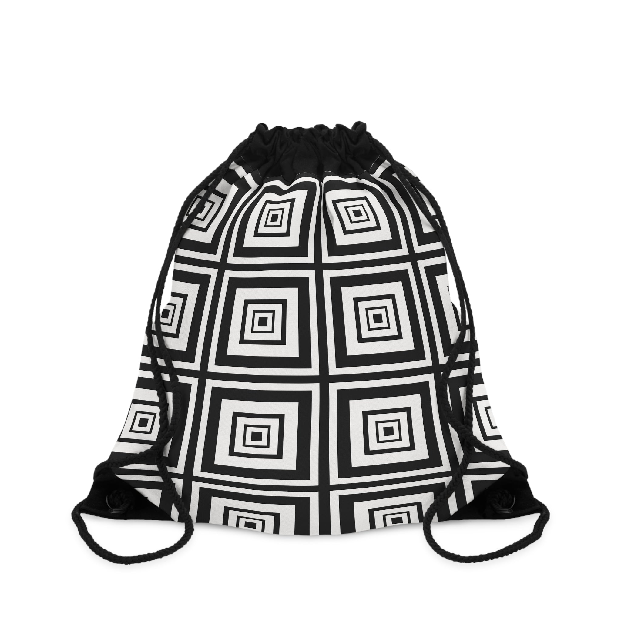 Geometric Pattern Drawstring Bag, Stylish Gym Sack, Black and White Sport Bag, Minimalist Backpack, Perfect for School and Travel