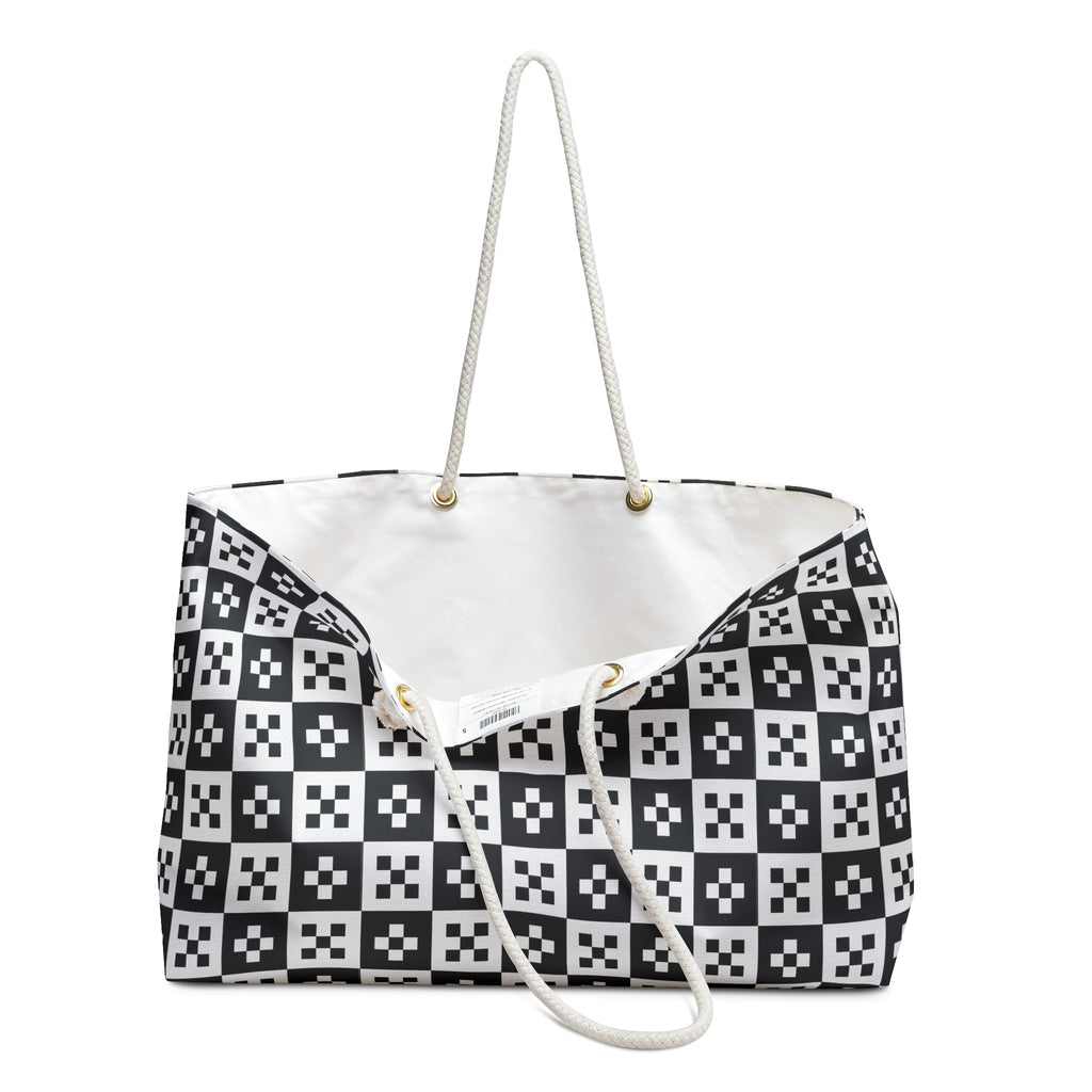 Chic Black and White Checkered Weekender Bag, Travel Tote, Stylish Overnight Bag, Weekend Getaway Essential, Fashionable Travel Accessory