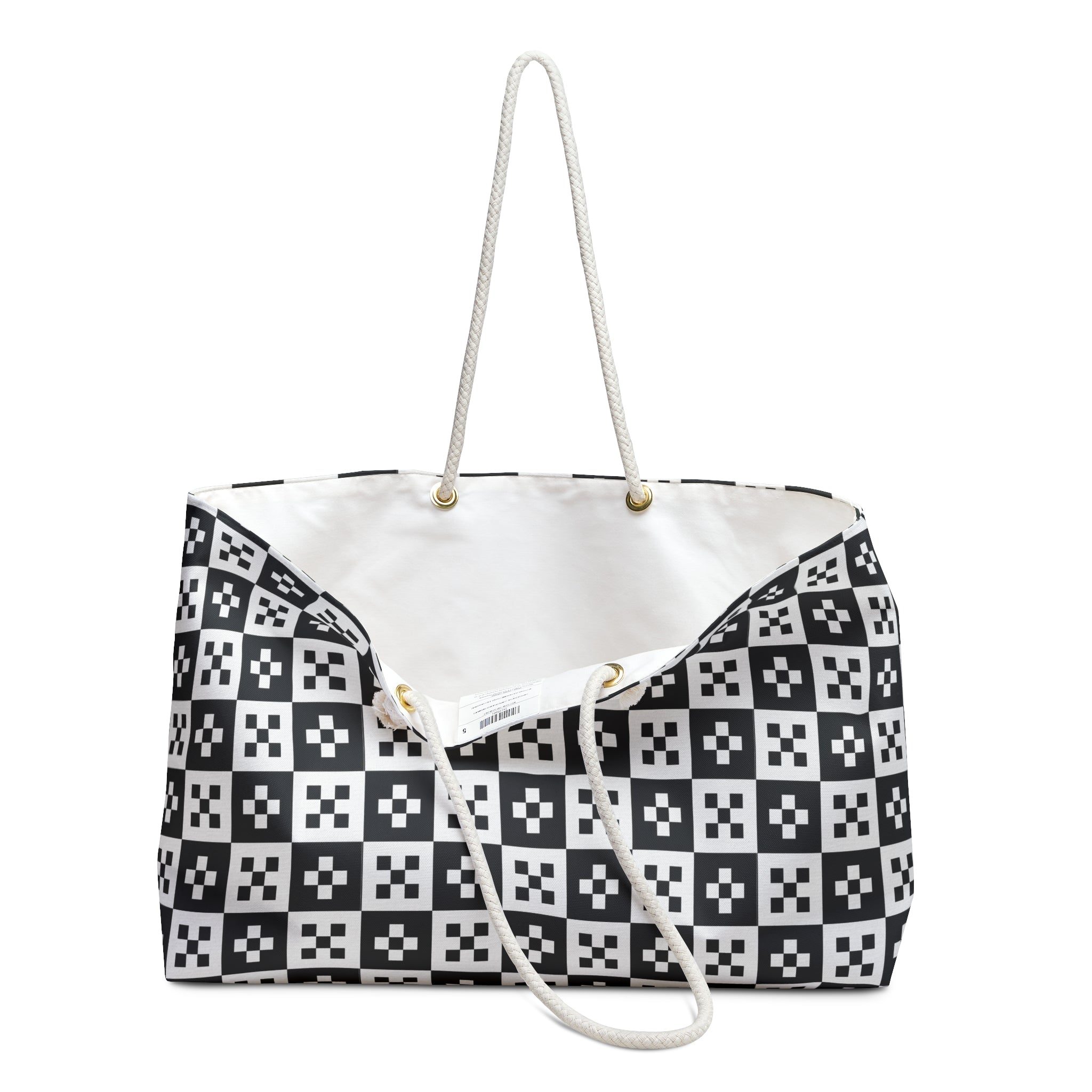 Chic Black and White Checkered Weekender Bag, Travel Tote, Stylish Overnight Bag, Weekend Getaway Essential, Fashionable Travel Accessory