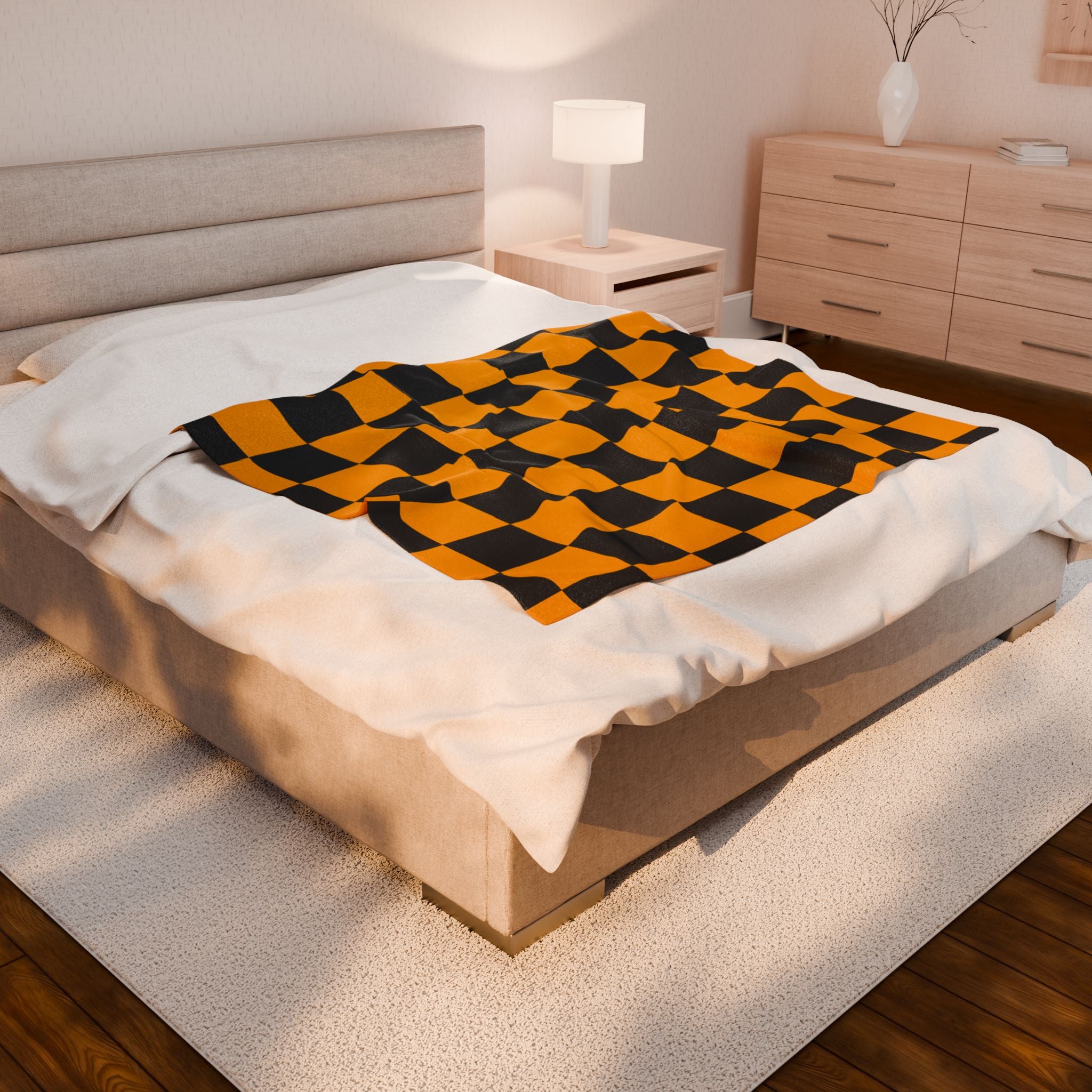 VCU Checkerboard Velveteen Plush Blanket, Cozy Sport Throw, Game Day Blanket, Graduation Gift, Unique Home Decor