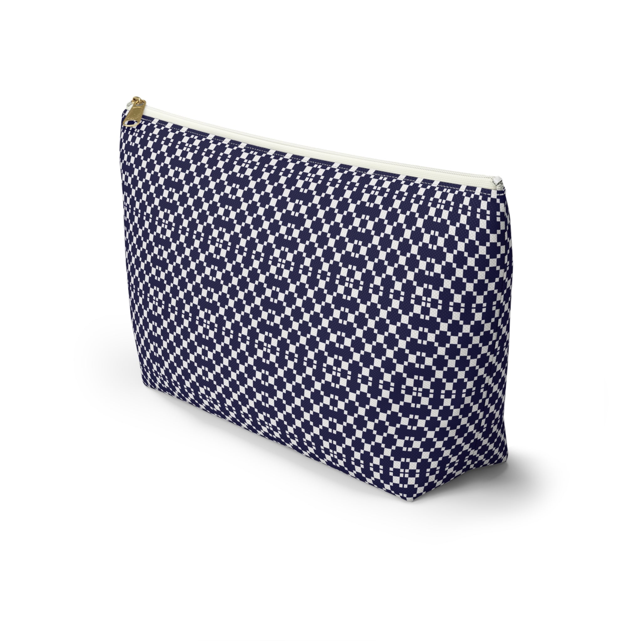 Navy Patterned Accessory Pouch, Makeup Bag, Toiletry Organizer, Gift for Her, Travel Essentials, Stylish Storage
