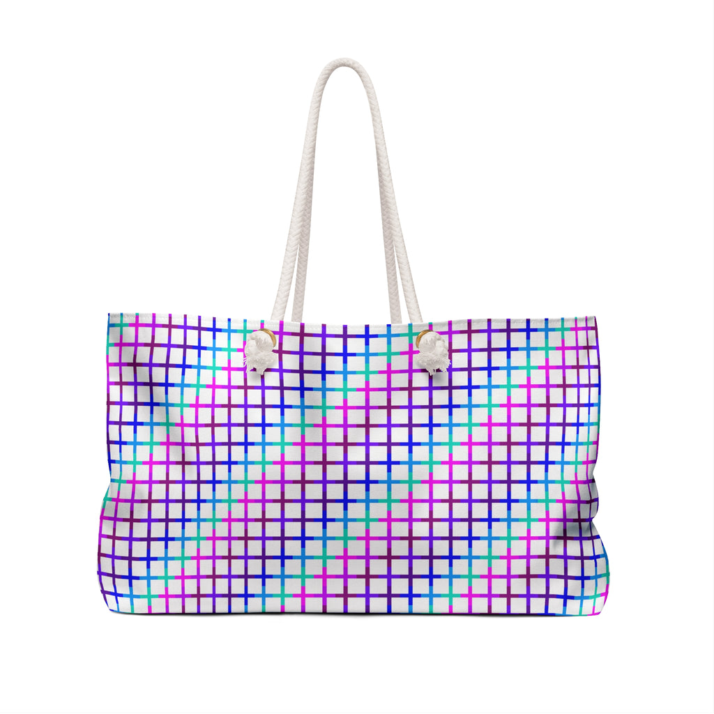 Colorful Grid Weekender Bag, Stylish Tote for Travel, Beach, Gym, Weekend Getaways, Eco-Friendly Storage, Trendy Gift Idea