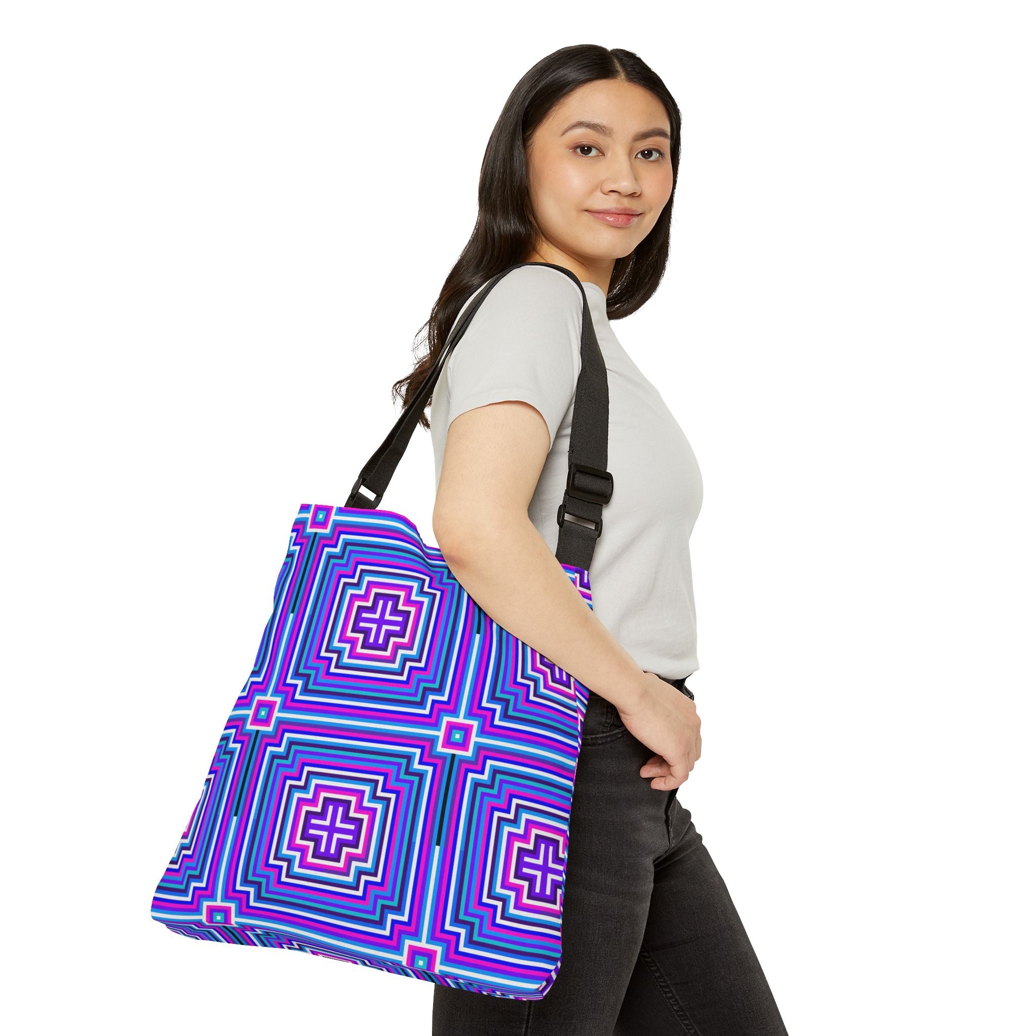 Vibrant Geometric Tote Bag, Adjustable Tote for Everyday Use, Stylish Shopping Bag, Boho Chic Messenger Bag, Perfect Gift for Any Occasion