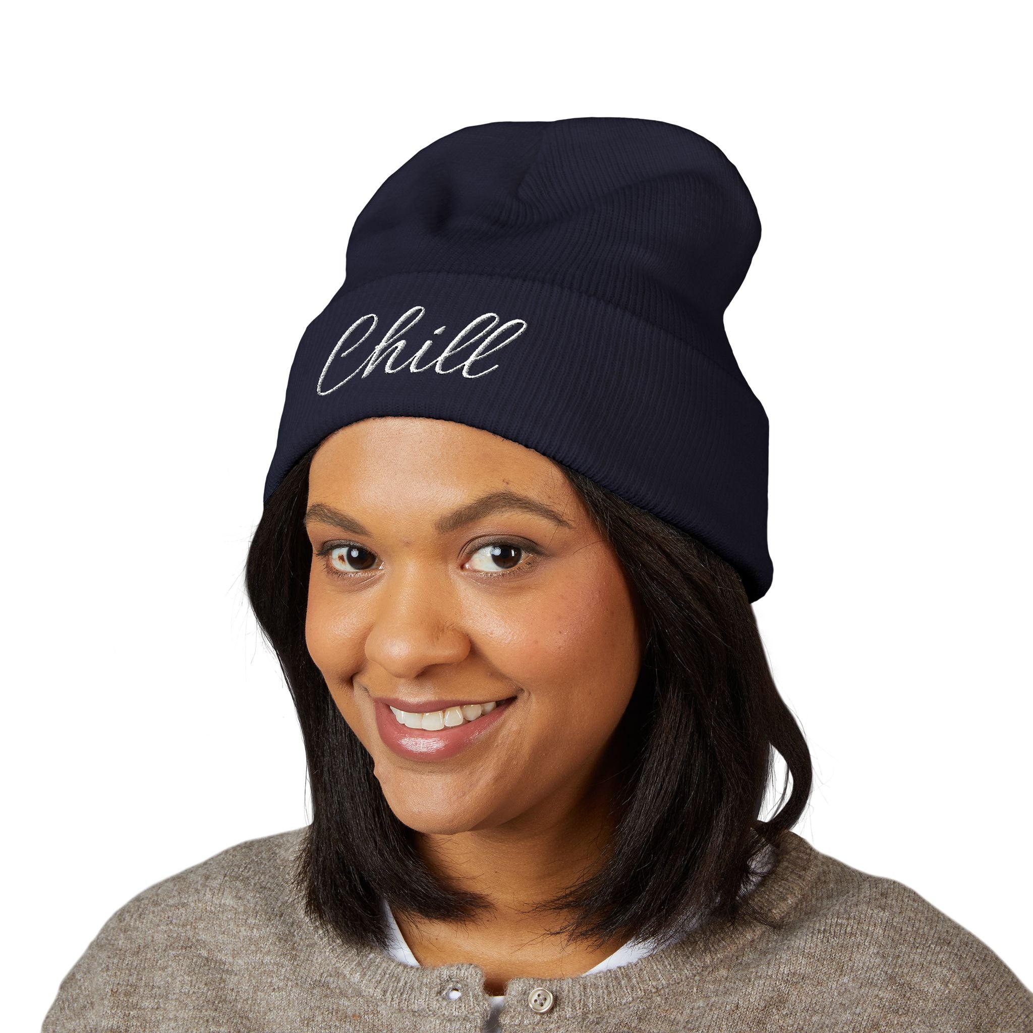 Chill Embroidered Beanie, Cozy Knit Hat, Winter Accessory, Gift for Him/Her, Casual Style