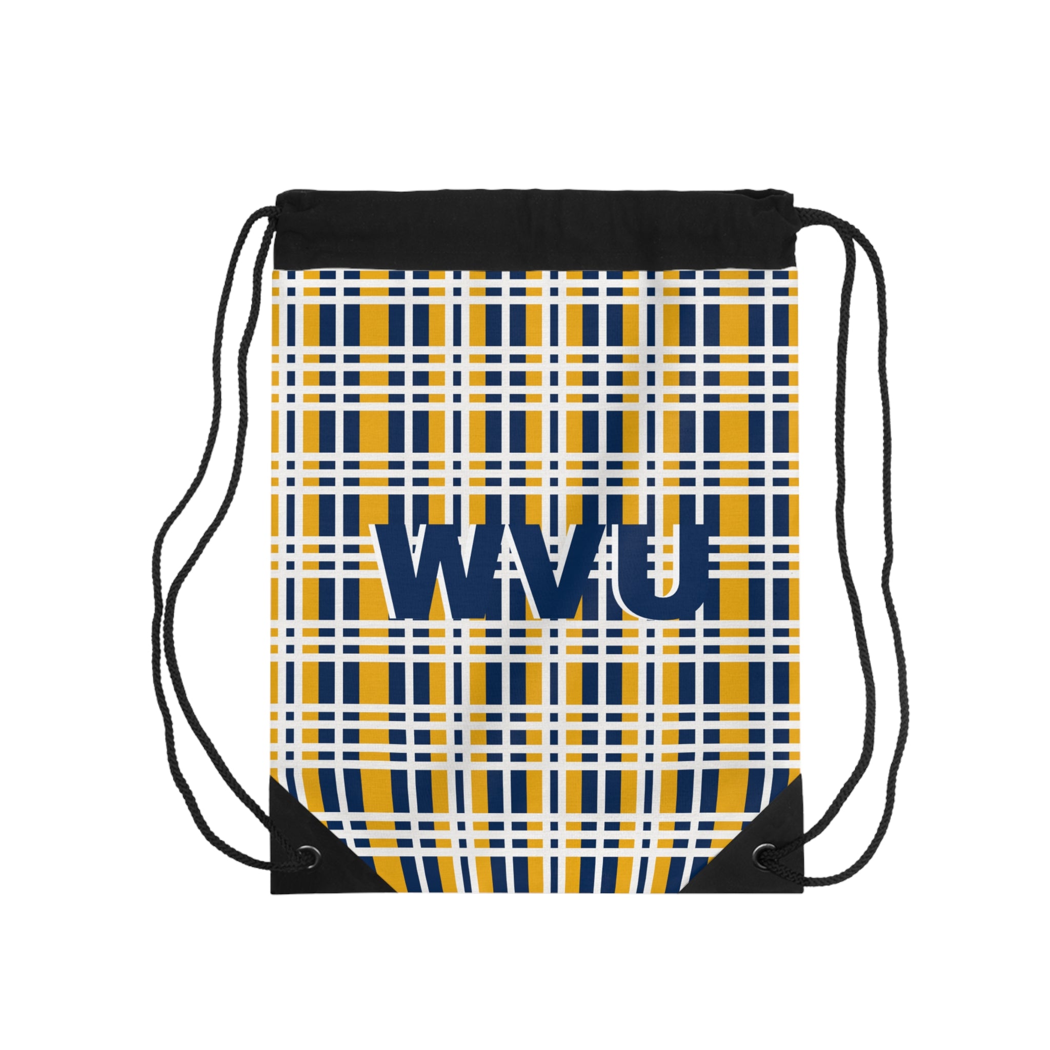 Stylish Plaid Drawstring Bag for Students, WVU Spirit Bag, Gym Sack, Casual Tote, School Backpack