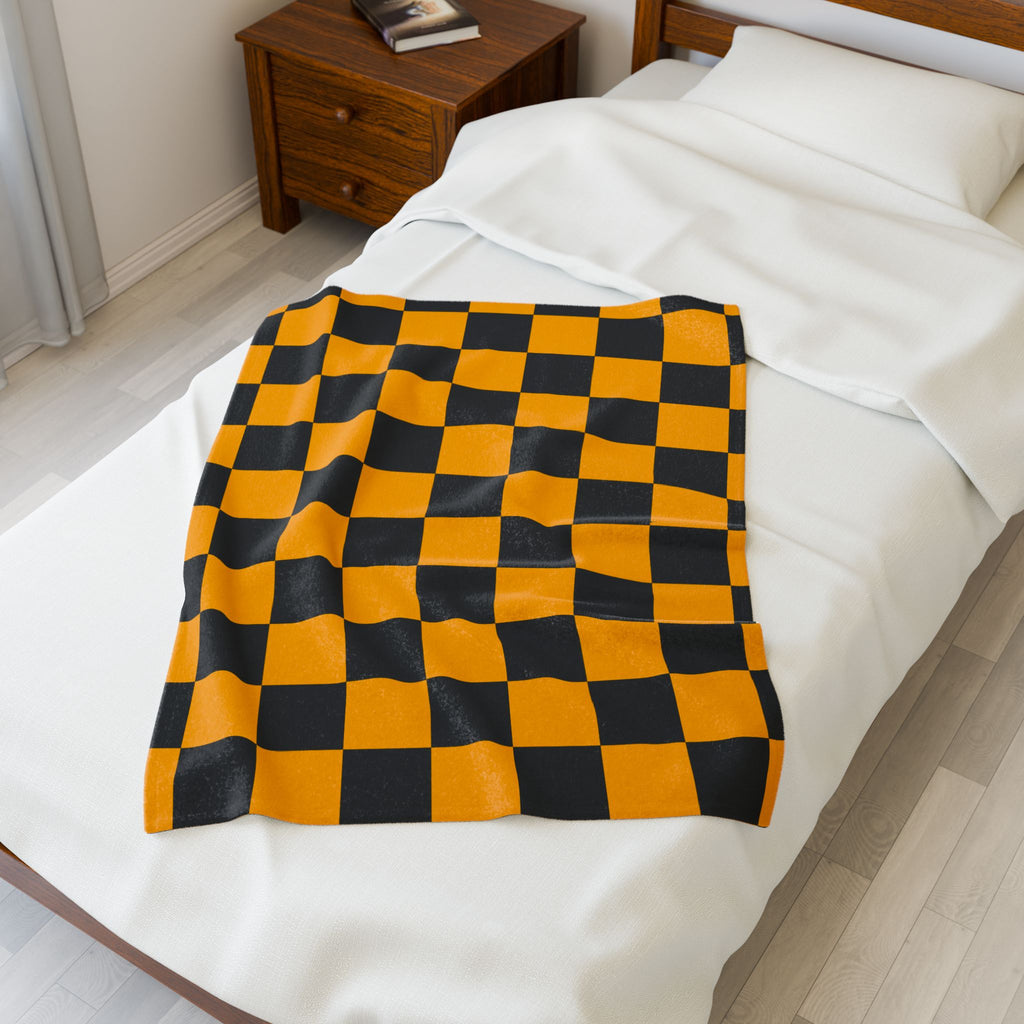 VCU Checkerboard Velveteen Plush Blanket, Cozy Sport Throw, Game Day Blanket, Graduation Gift, Unique Home Decor