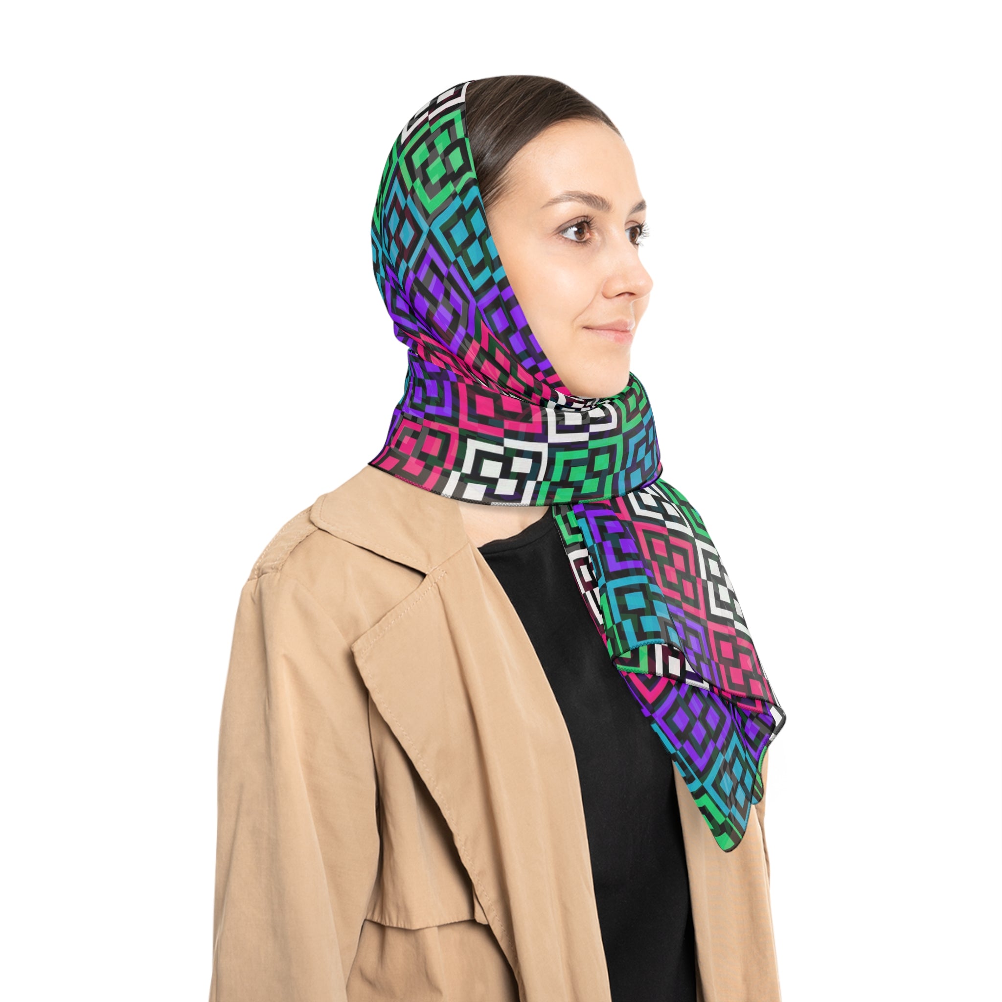 Colorful Poly Scarf - Stylish Accessory for All Seasons, Perfect for Gifts, Fashionable Neck Wrap, Trendy Headscarf, Vibrant Patterned Scarf