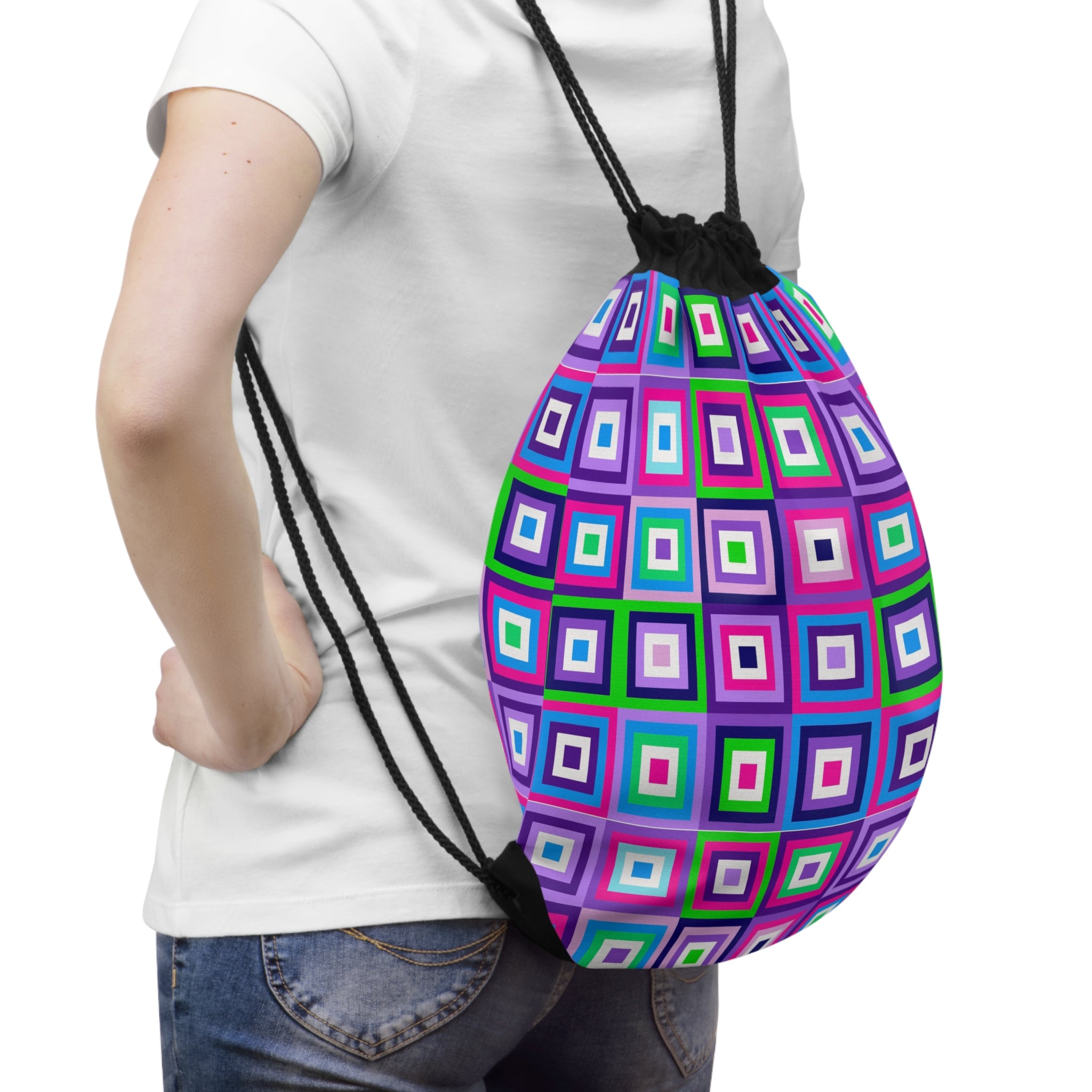 Colorful Geometric Drawstring Bag - Trendy Gym Sack, Perfect for Sports, Travel, Gifts, Back to School, and Daily Use