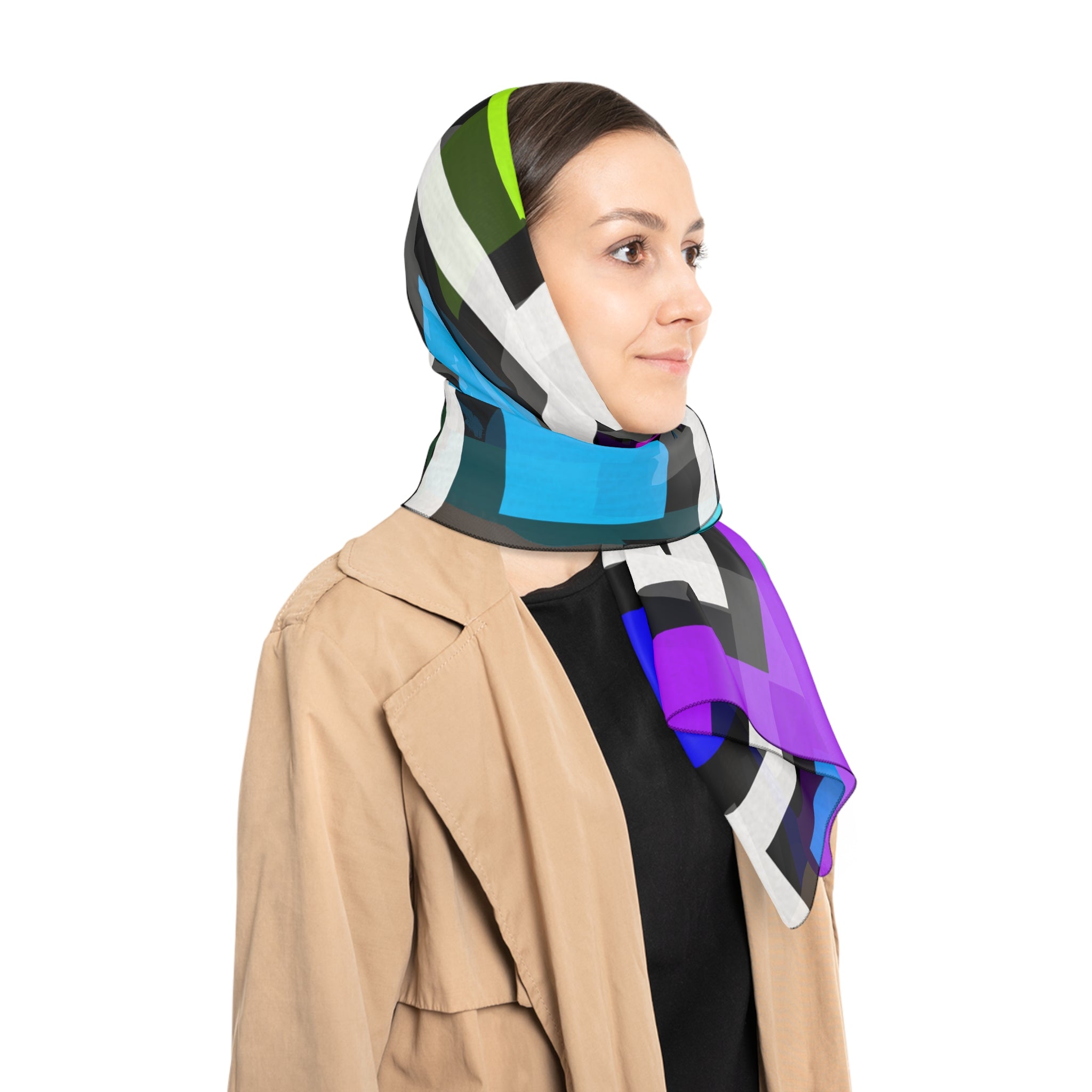Colorful Geometric Poly Scarf | Trendy Fashion Accessory | Unique Gift for Her | Vibrant Style for Any Occasion | Versatile Wearable Art