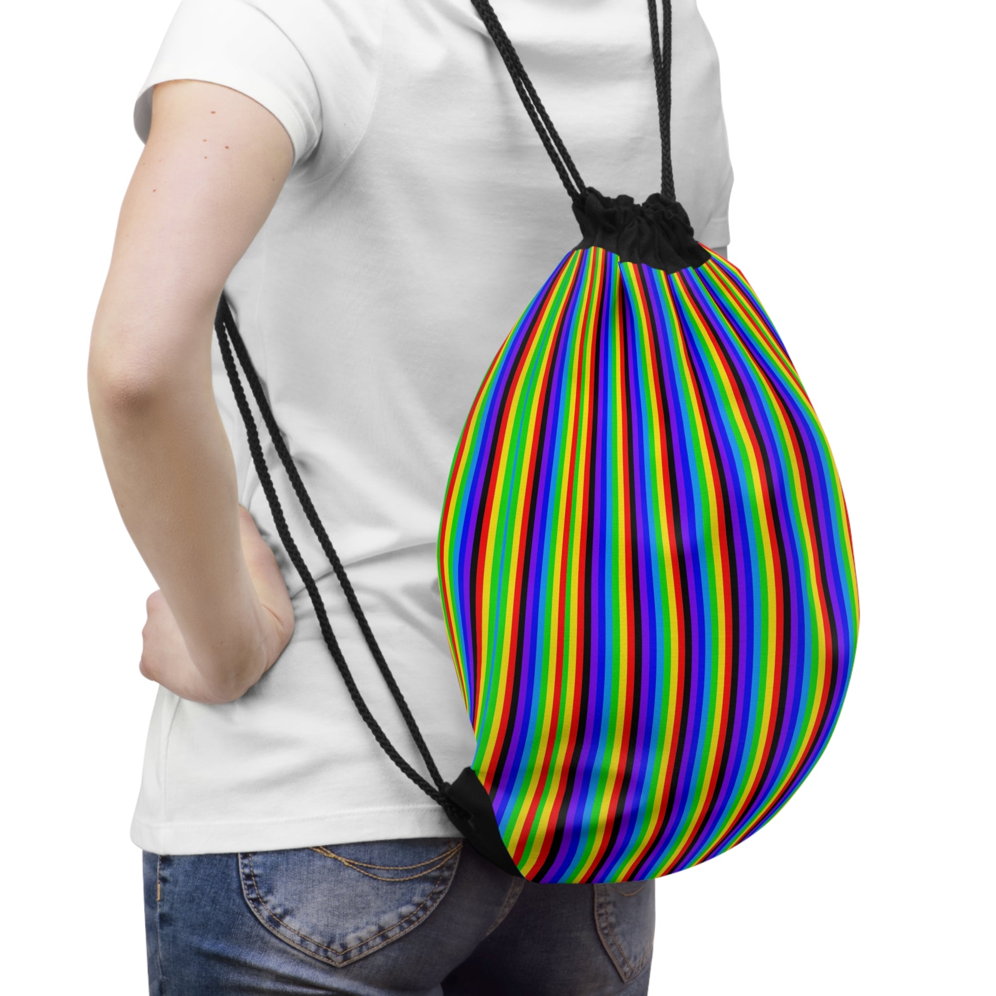 Vibrant Striped Drawstring Bag, Colorful Gym Sack, Fun Tote for Festivals, Travel, Kids, and Everyday Use
