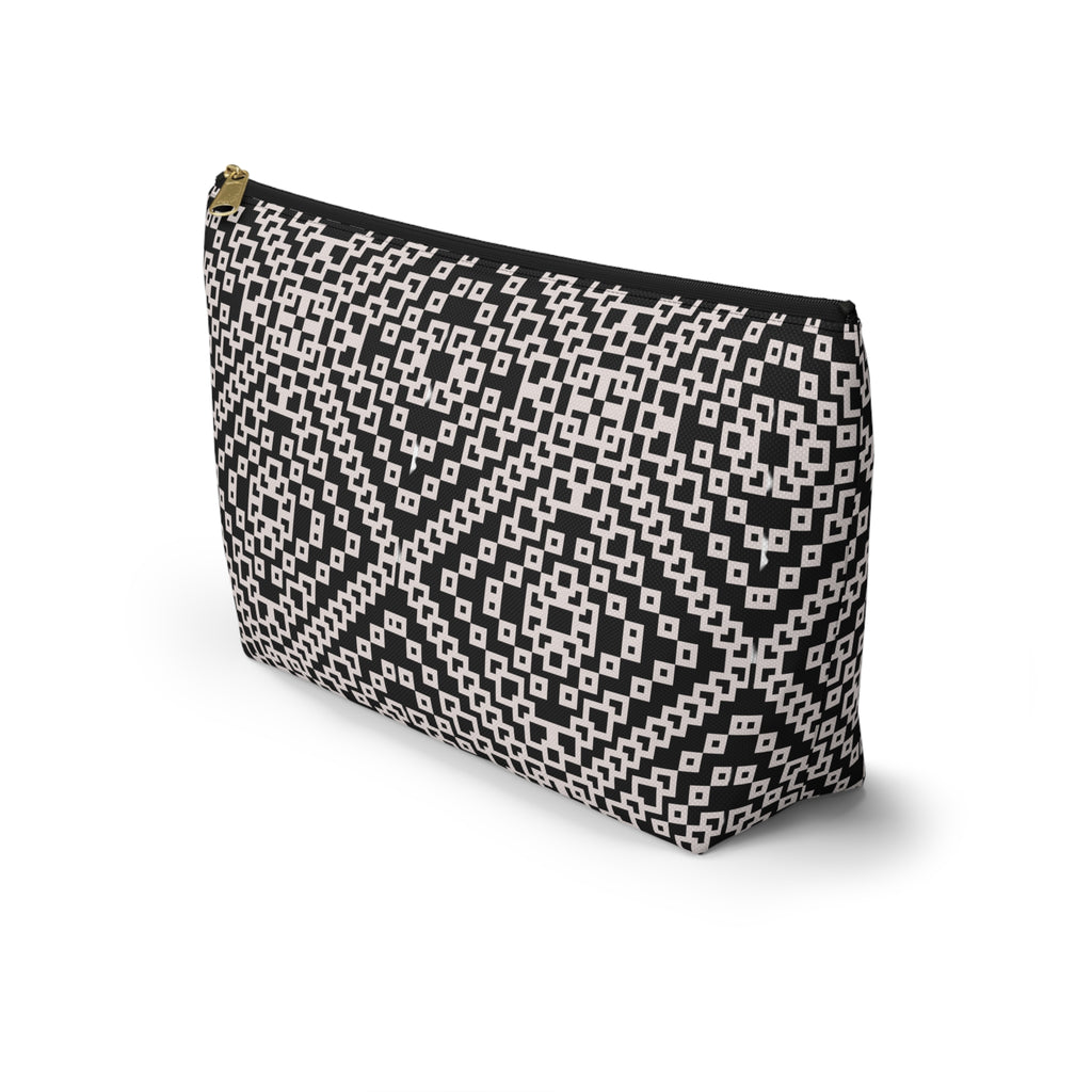 Stylish Geometric Accessory Pouch | Makeup Bag, Travel Organizer, Gift for Her, Chic Storage, Black and White Clutch