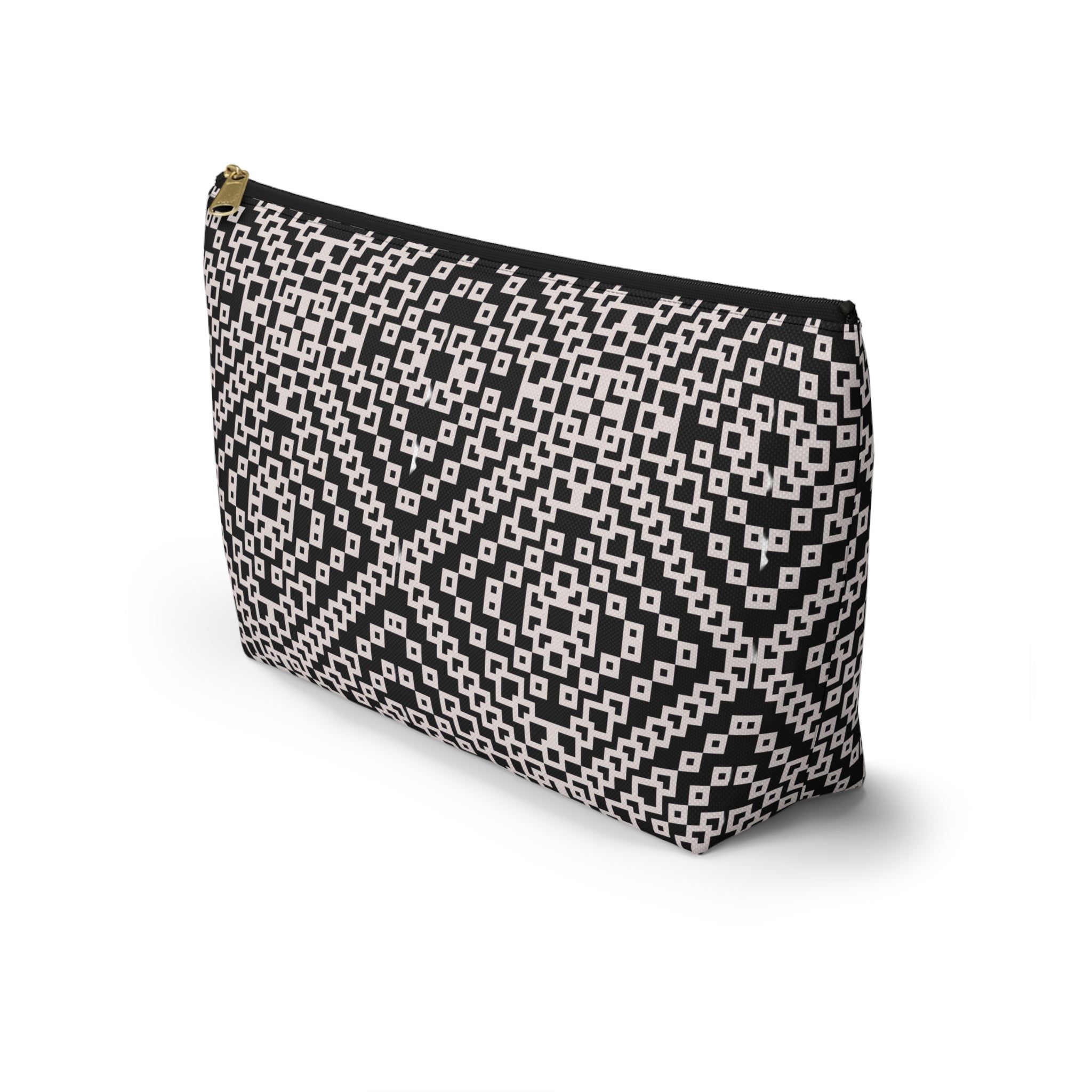 Stylish Geometric Accessory Pouch | Makeup Bag, Travel Organizer, Gift for Her, Chic Storage, Black and White Clutch