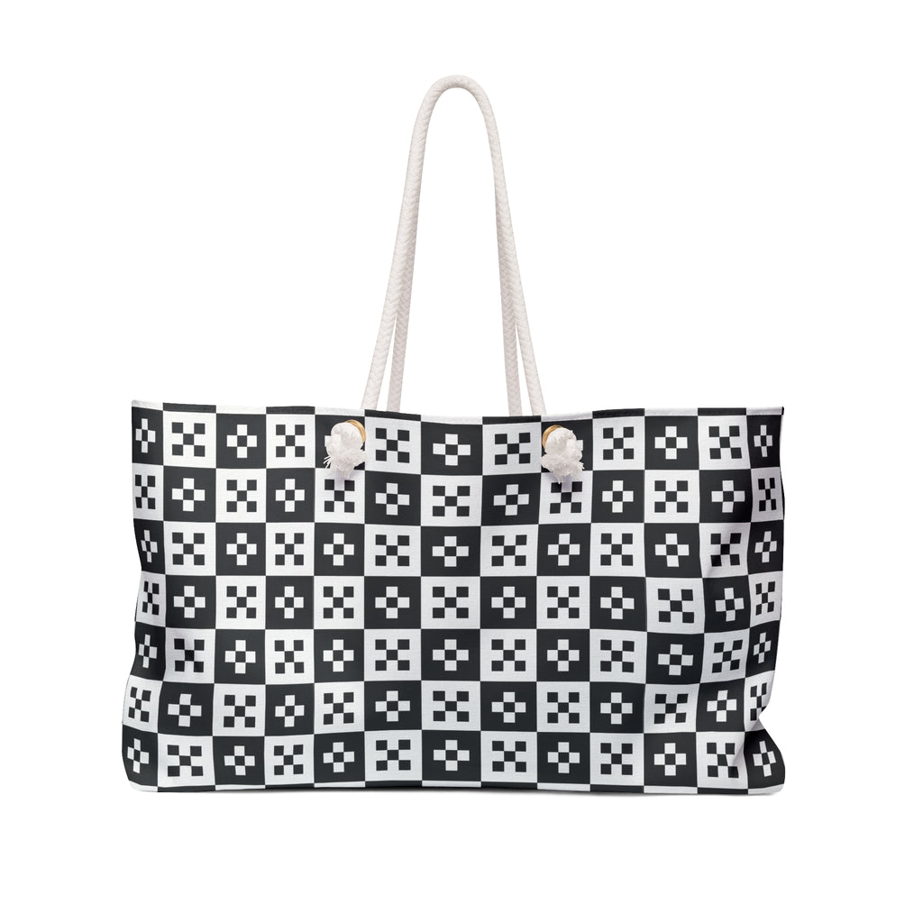 Chic Black and White Checkered Weekender Bag, Travel Tote, Stylish Overnight Bag, Weekend Getaway Essential, Fashionable Travel Accessory