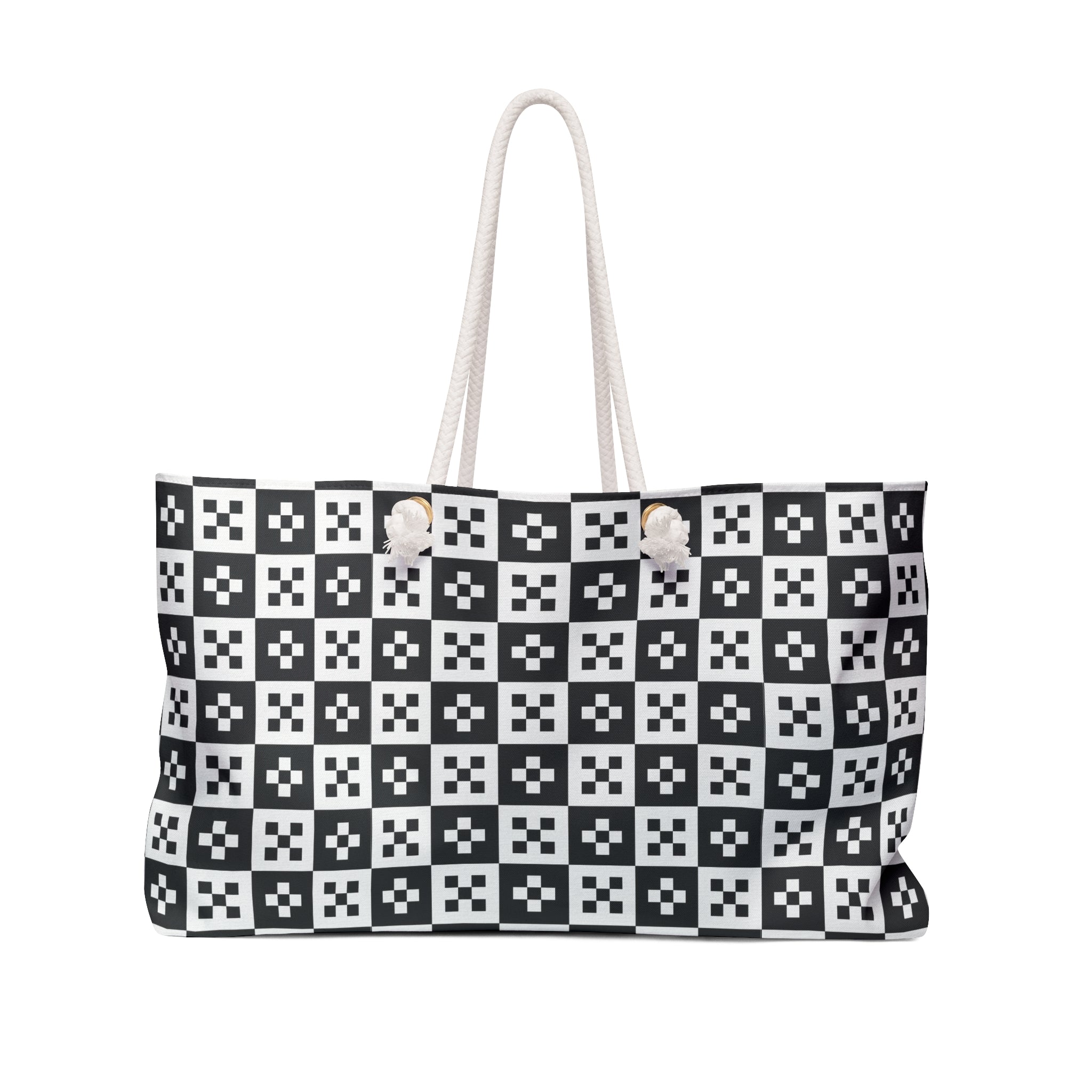 Chic Black and White Checkered Weekender Bag, Travel Tote, Stylish Overnight Bag, Weekend Getaway Essential, Fashionable Travel Accessory