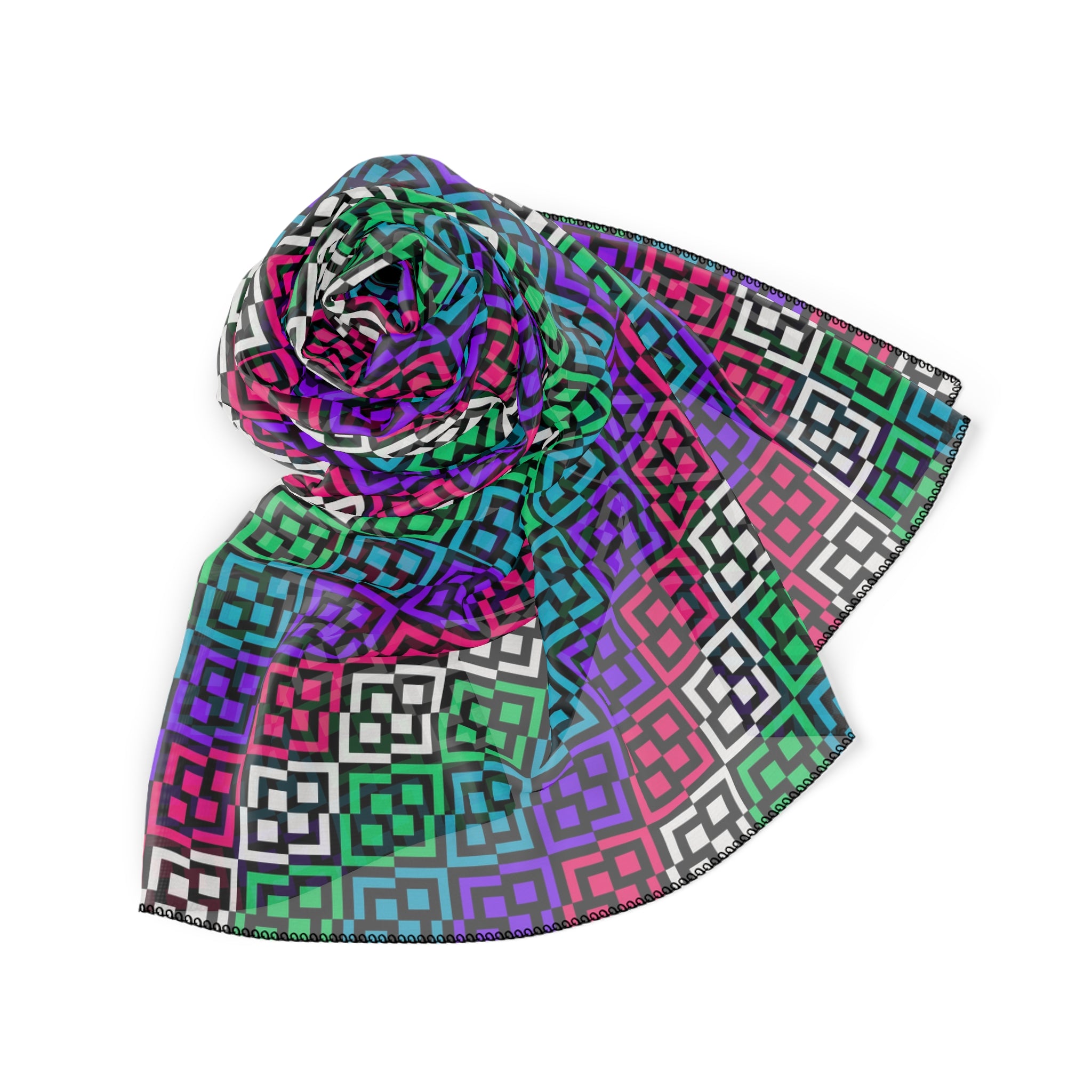 Colorful Poly Scarf - Stylish Accessory for All Seasons, Perfect for Gifts, Fashionable Neck Wrap, Trendy Headscarf, Vibrant Patterned Scarf