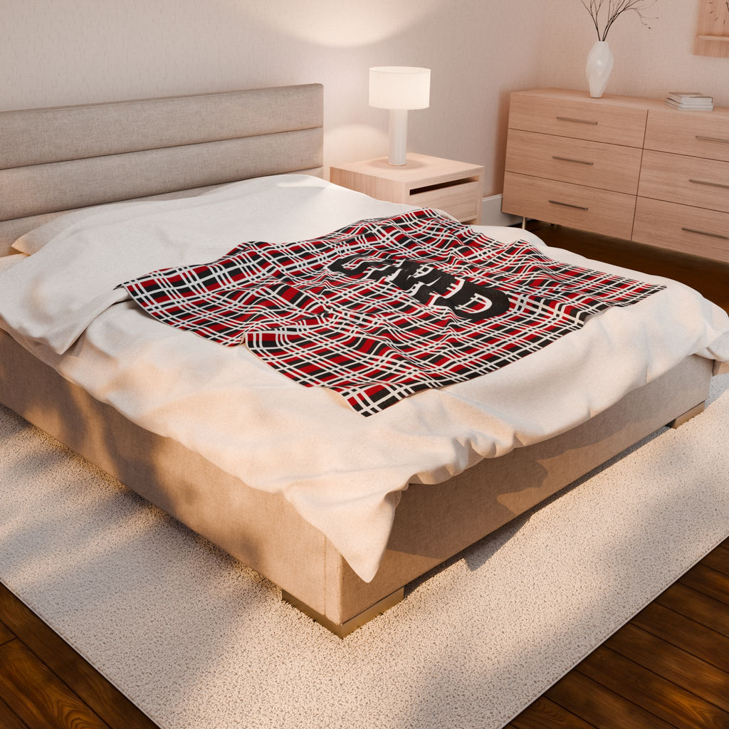 Cozy Personalized Velveteen Plush Blanket, Warm Throw, Soft Home Décor, Perfect Gift for Holidays, UMD Plaid Design