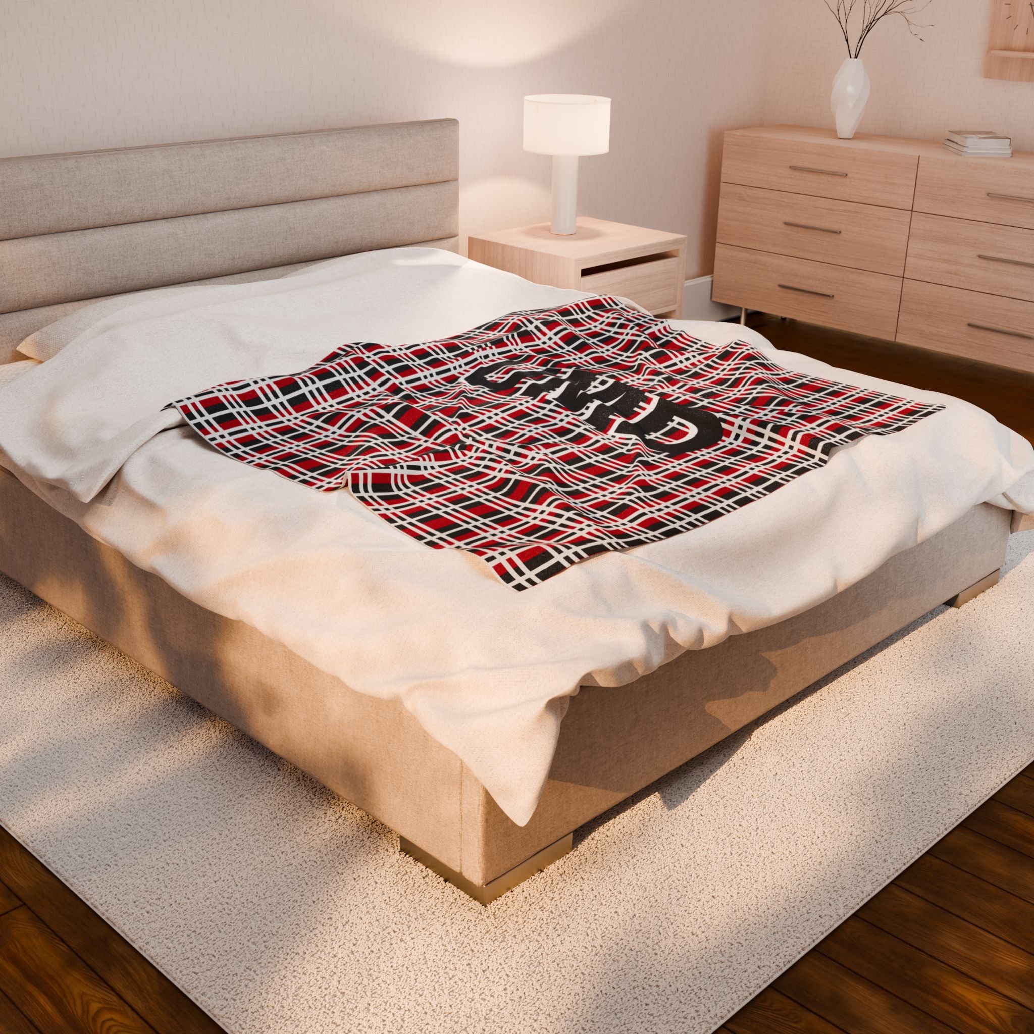 Cozy Personalized Velveteen Plush Blanket, Warm Throw, Soft Home Décor, Perfect Gift for Holidays, UMD Plaid Design