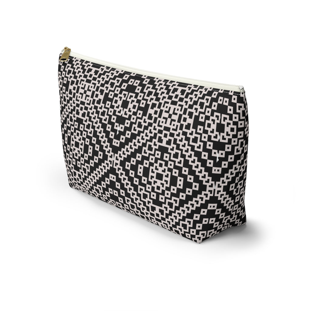 Stylish Geometric Accessory Pouch | Makeup Bag, Travel Organizer, Gift for Her, Chic Storage, Black and White Clutch