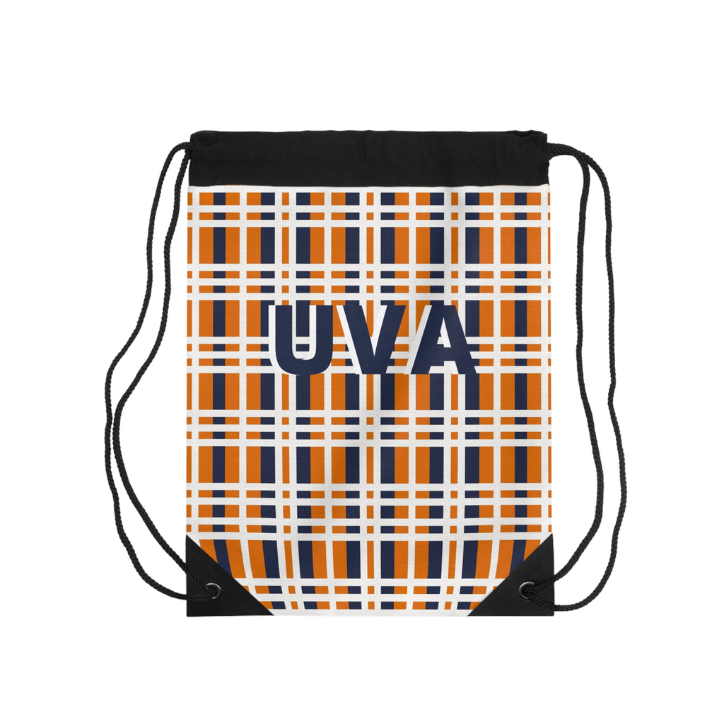 University Spirit Drawstring Bag - UVA Plaid Design for Students, Gym, Travel, Sports Events, Gifts