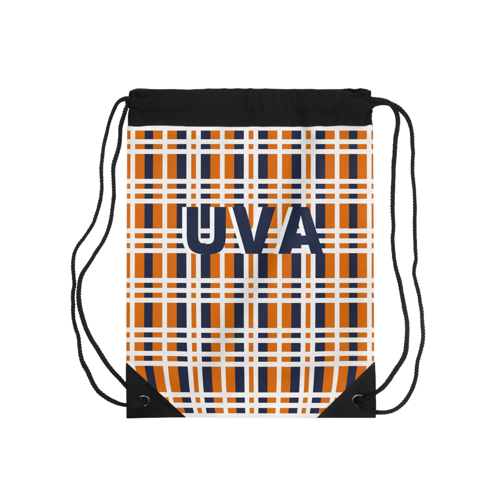 University Spirit Drawstring Bag - UVA Plaid Design for Students, Gym, Travel, Sports Events, Gifts