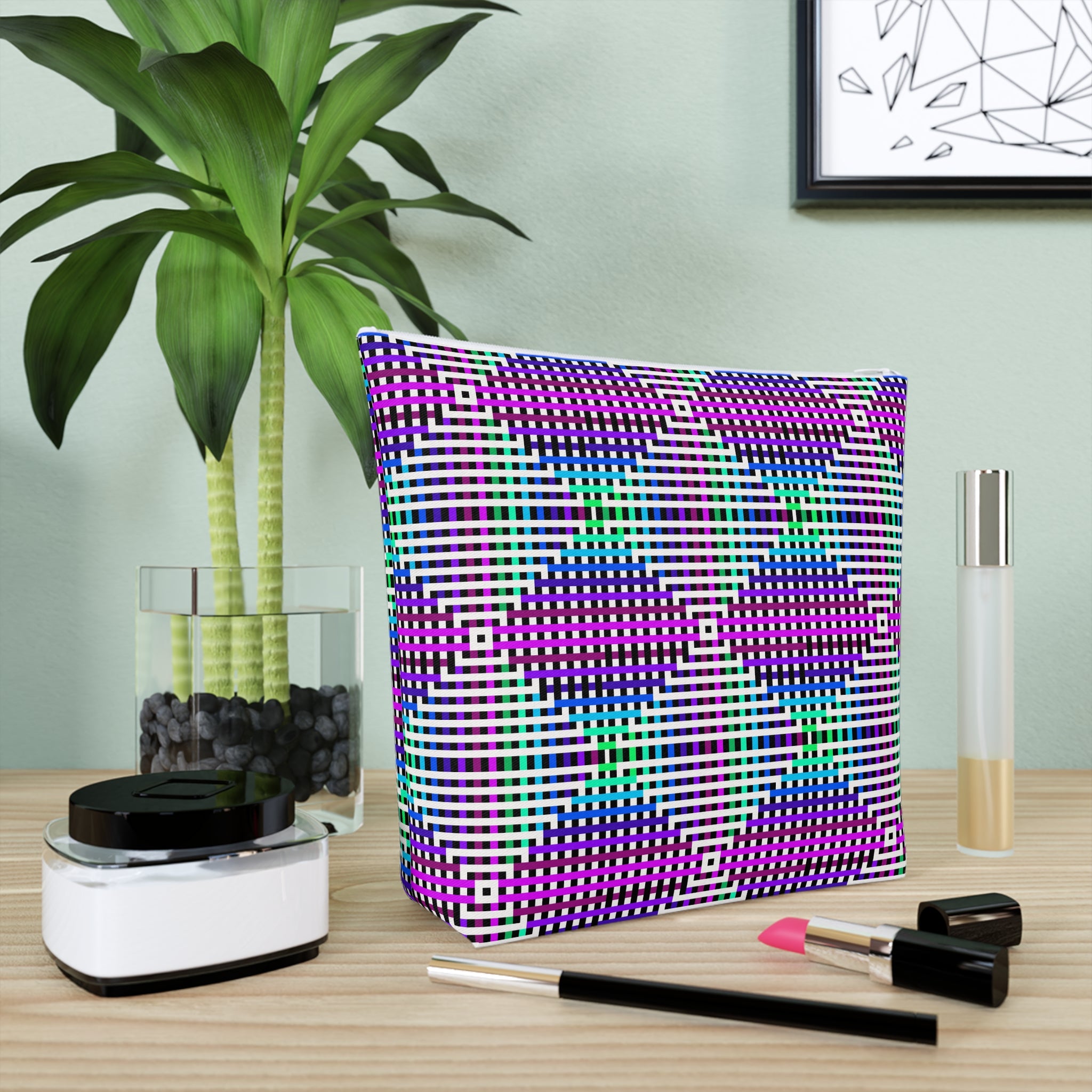 Vibrant Geometric Cosmetic Bag | Makeup Organizer, Travel Bag, Gift for Her, Toiletry Pouch, Purple Pattern
