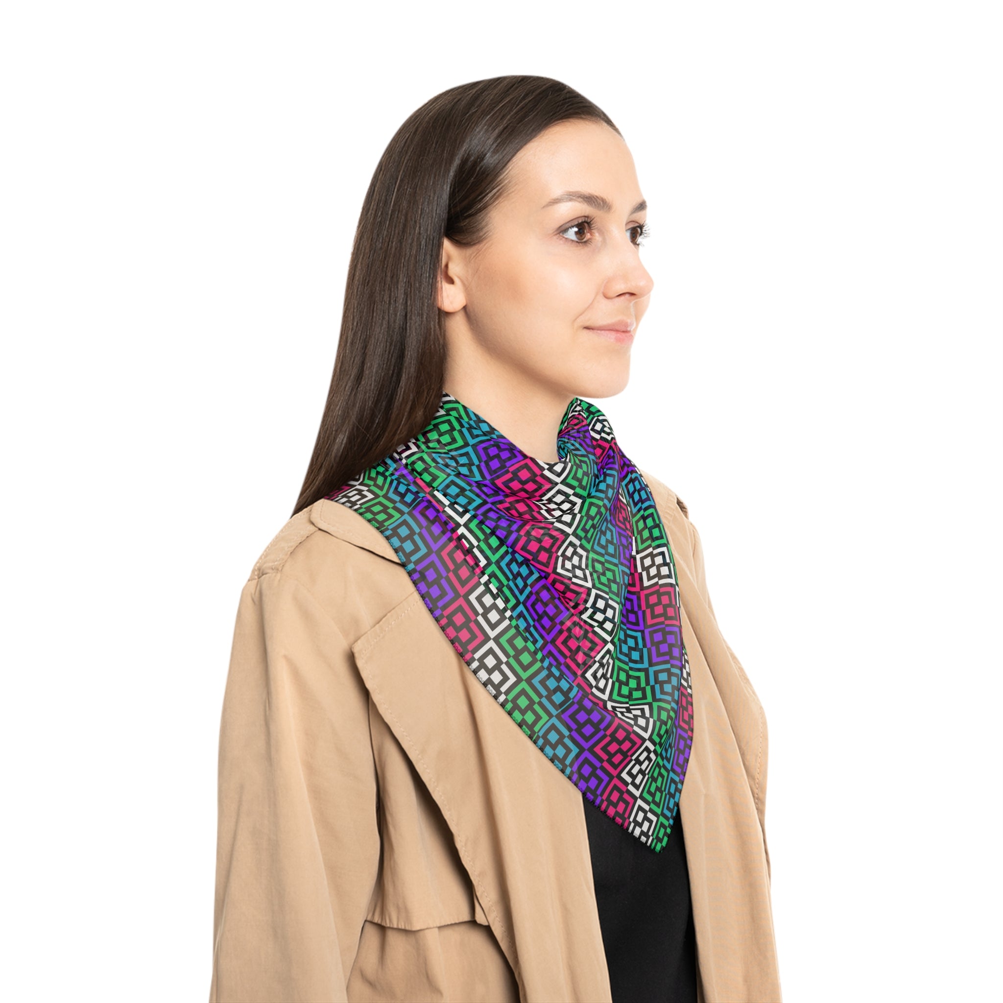 Colorful Poly Scarf - Stylish Accessory for All Seasons, Perfect for Gifts, Fashionable Neck Wrap, Trendy Headscarf, Vibrant Patterned Scarf